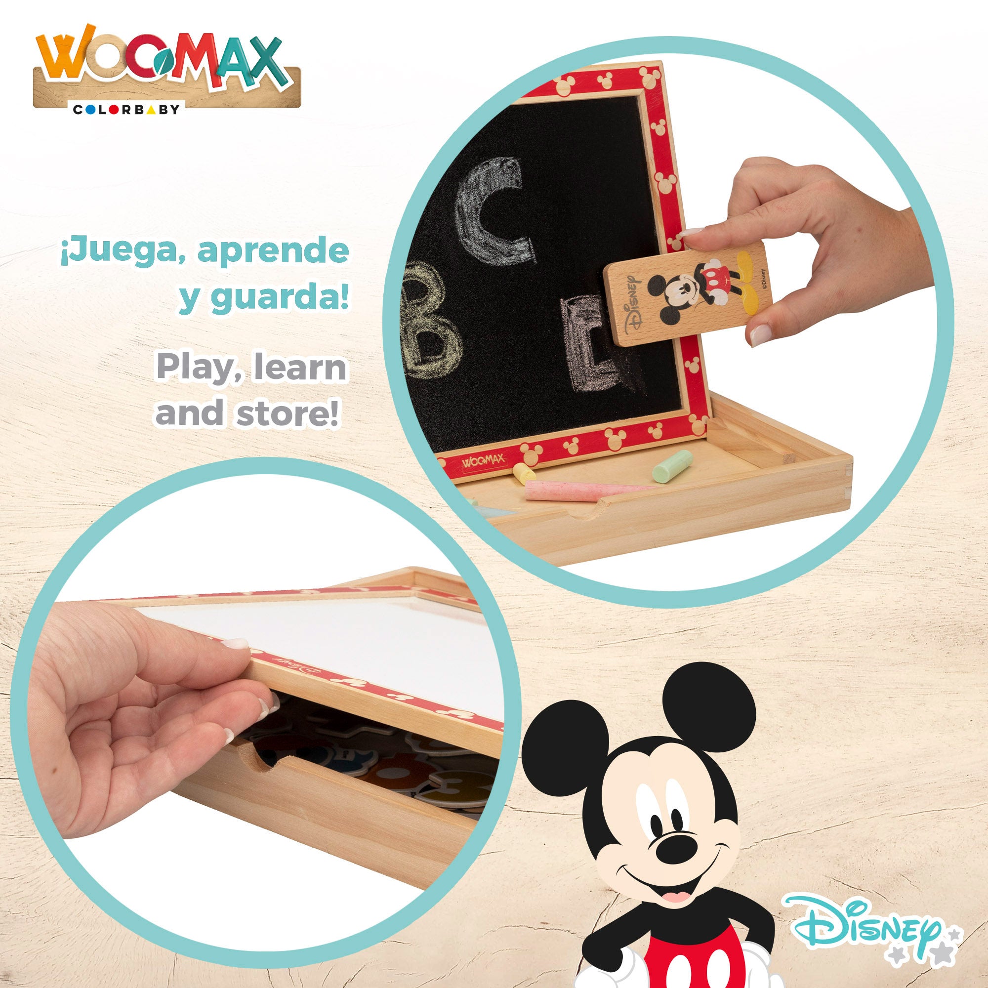 WOOMAX Disney Pizarra magnética de madera 2 en 1