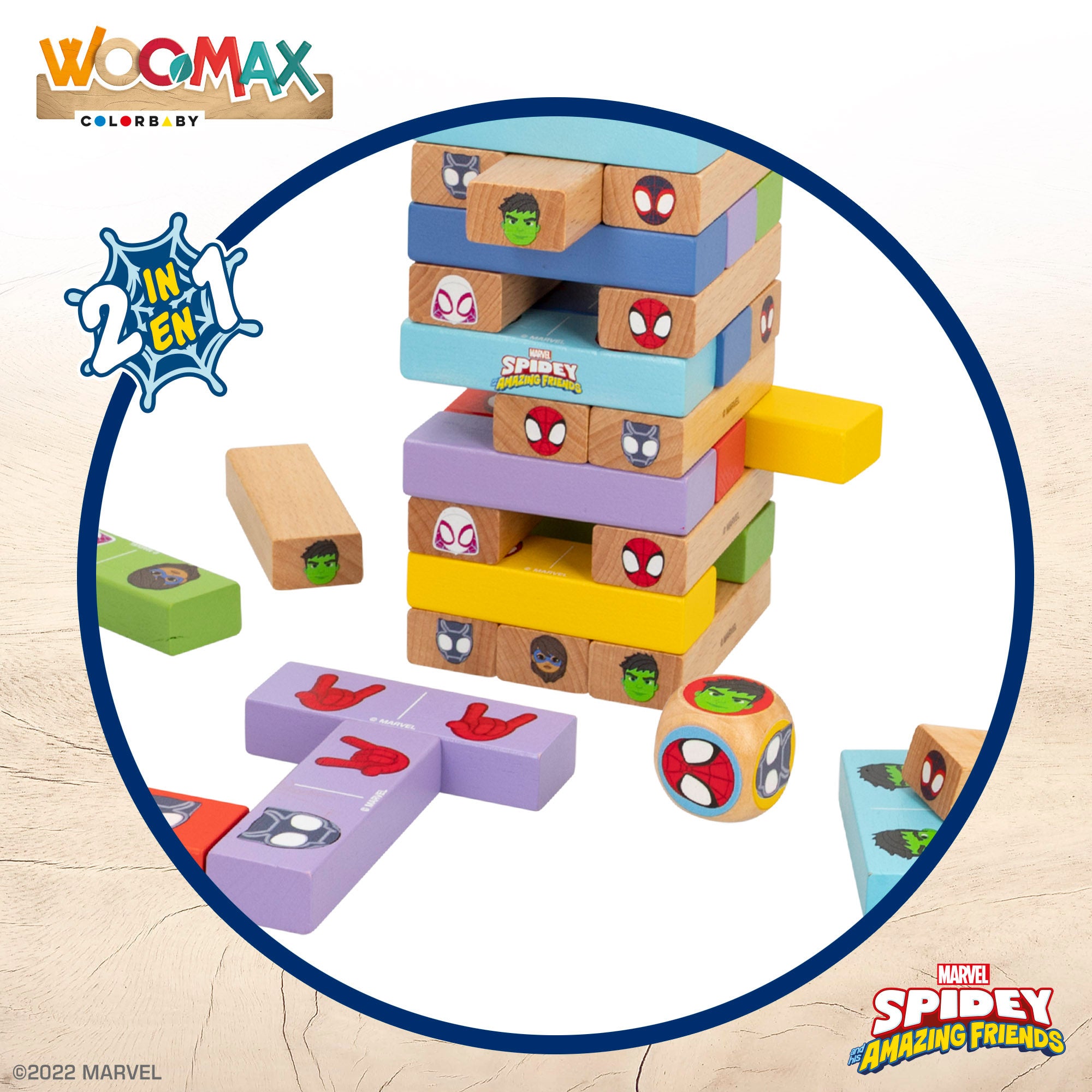 WOOMAX Spidey y su superequipo Juego de bloques de madera 2 en 1