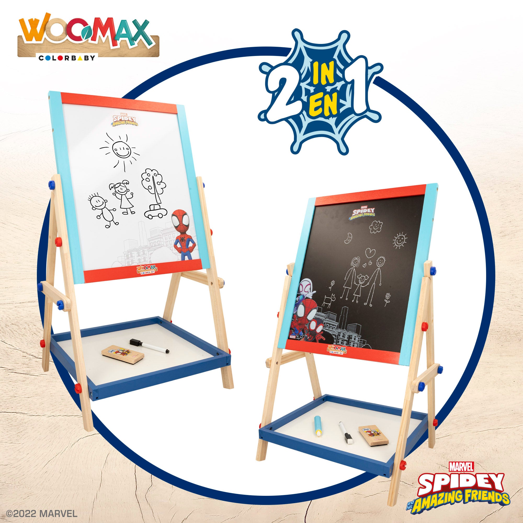 WOOMAX Spidey y su superequipo Pizarra caballete infantil 2 en 1