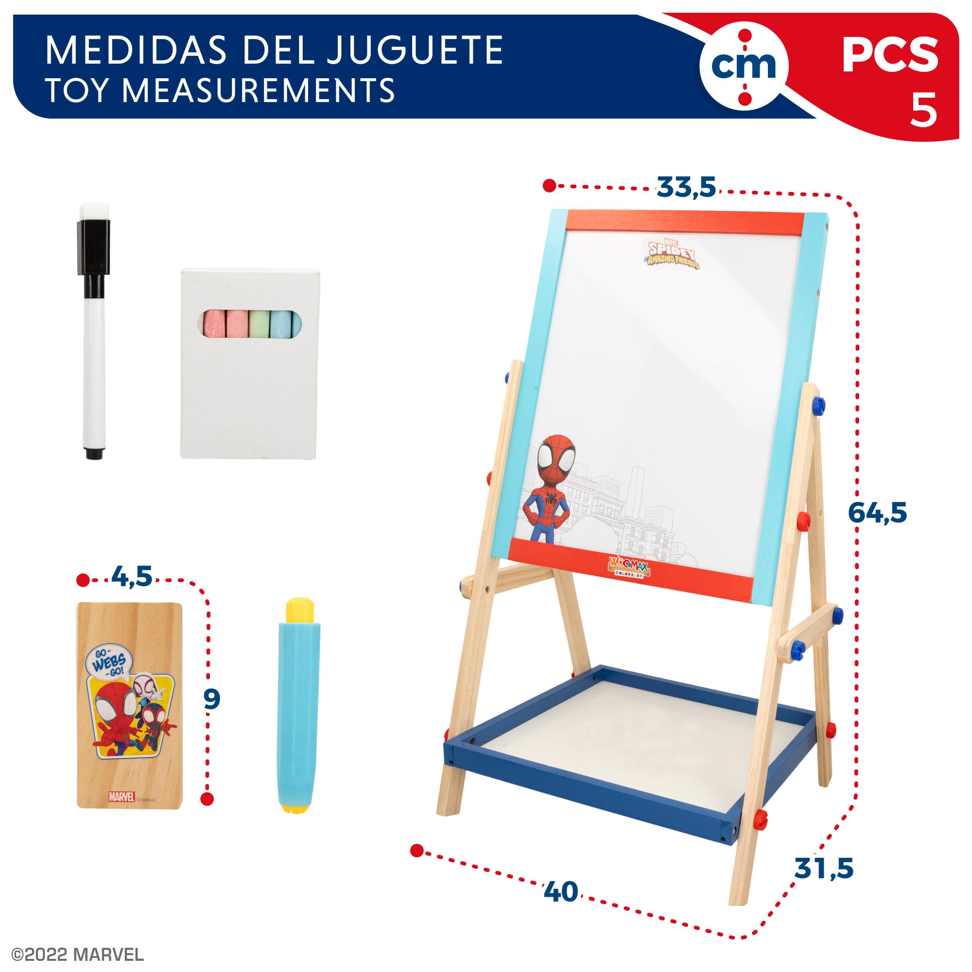 WOOMAX Spidey y su superequipo Pizarra caballete infantil 2 en 1