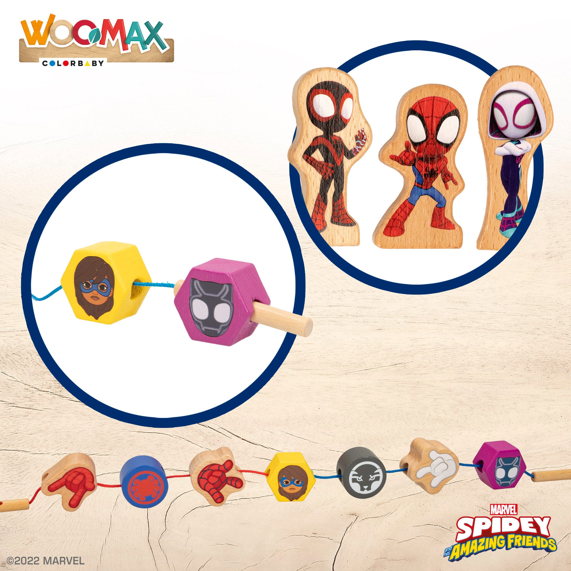 WOOMAX Spidey y su superequipo Juego de bloques de madera y formas para enlazar