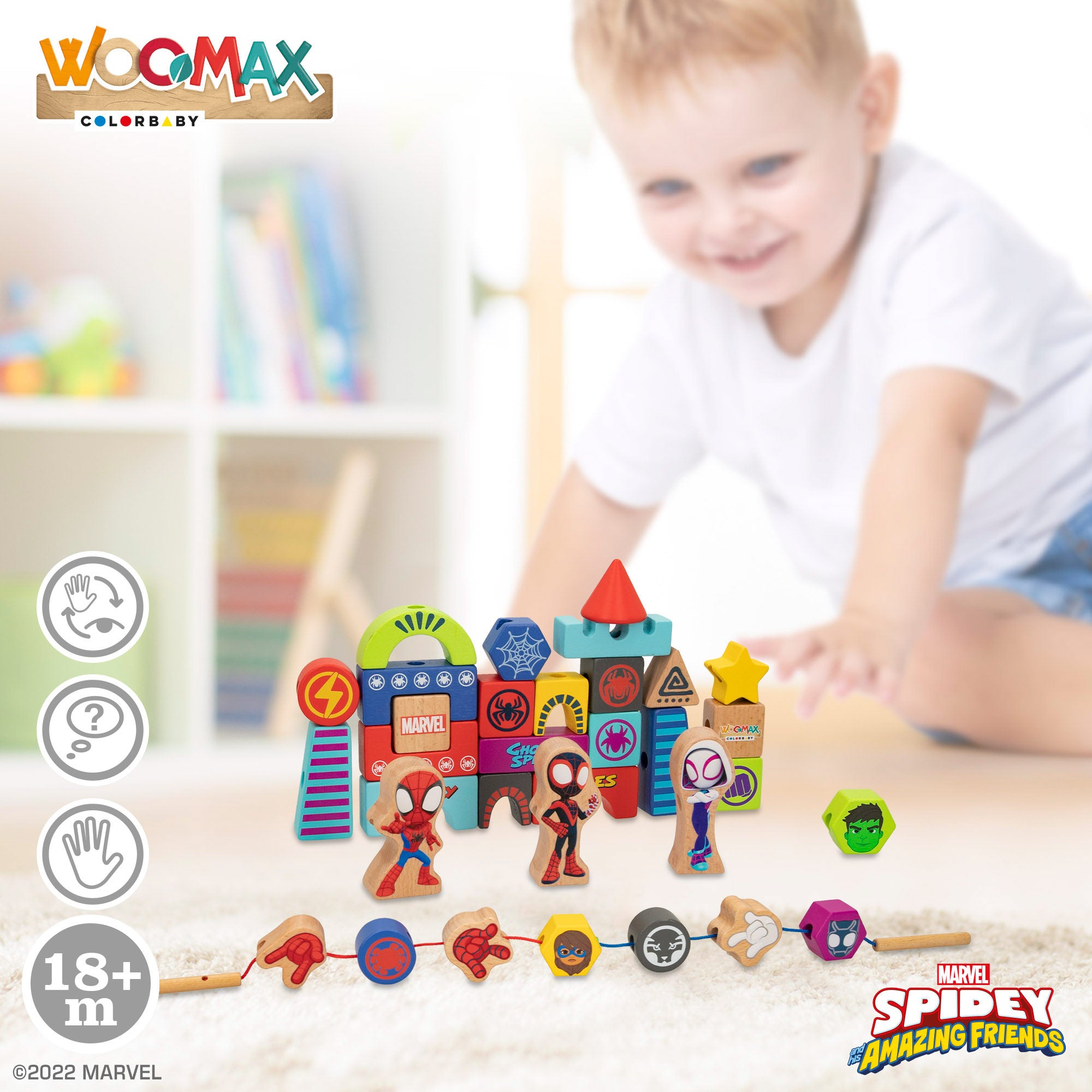 WOOMAX Spidey y su superequipo Juego de bloques de madera y formas para enlazar