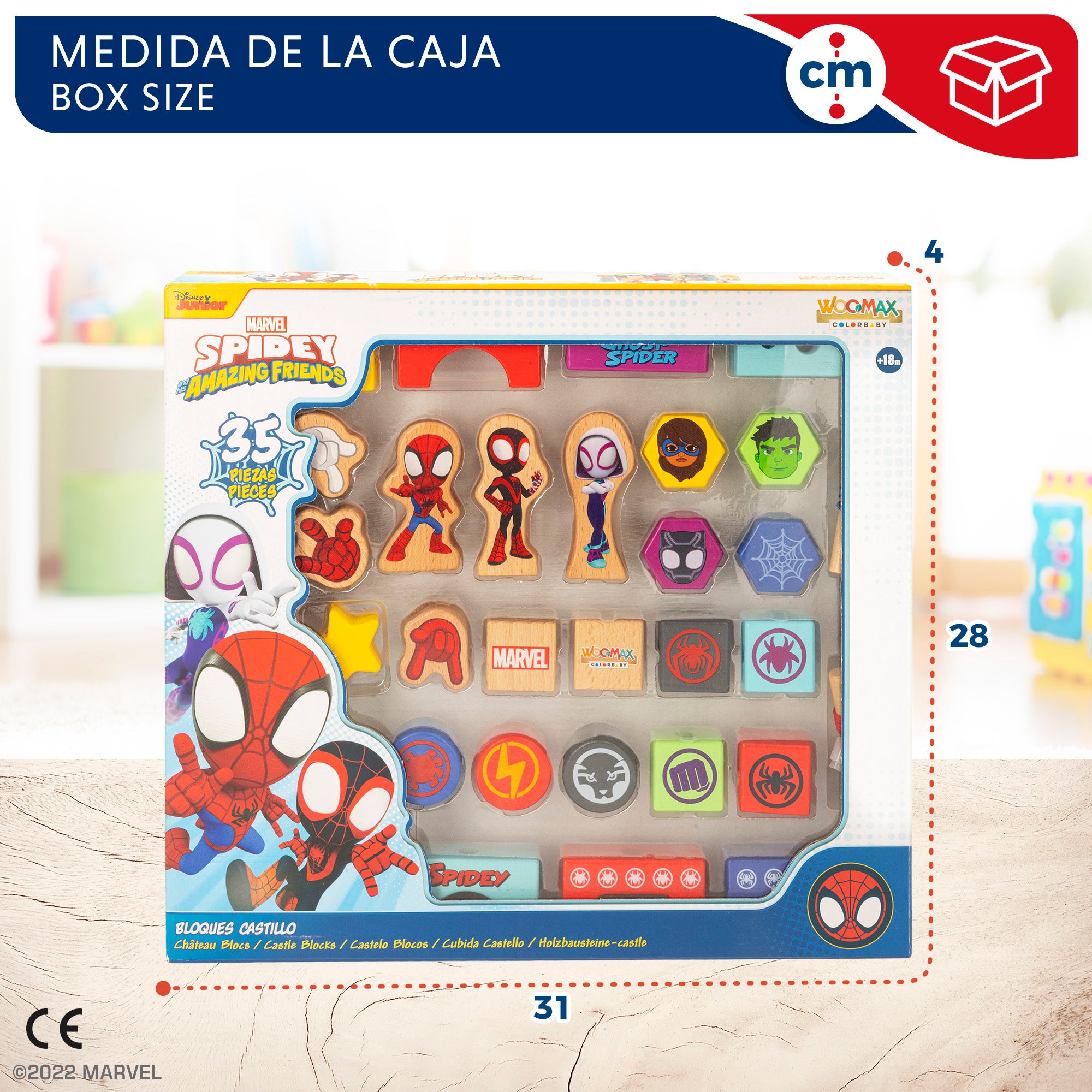 WOOMAX Spidey y su superequipo Juego de bloques de madera y formas para enlazar