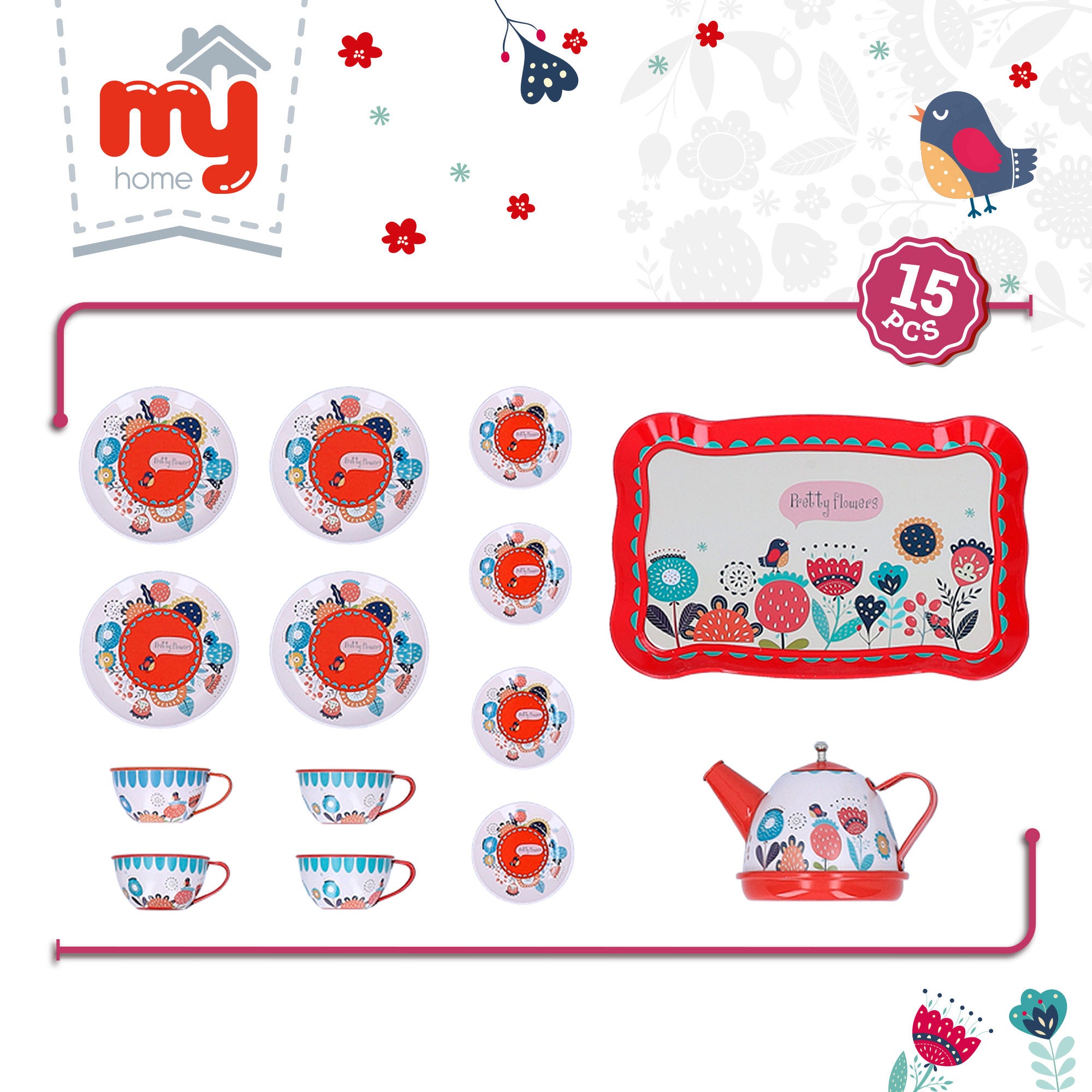 Utensilios cocina juego de té infantil en metal 15 piezas My Home