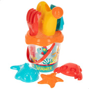 Conjunto de balde de praia em cores de verão do mar