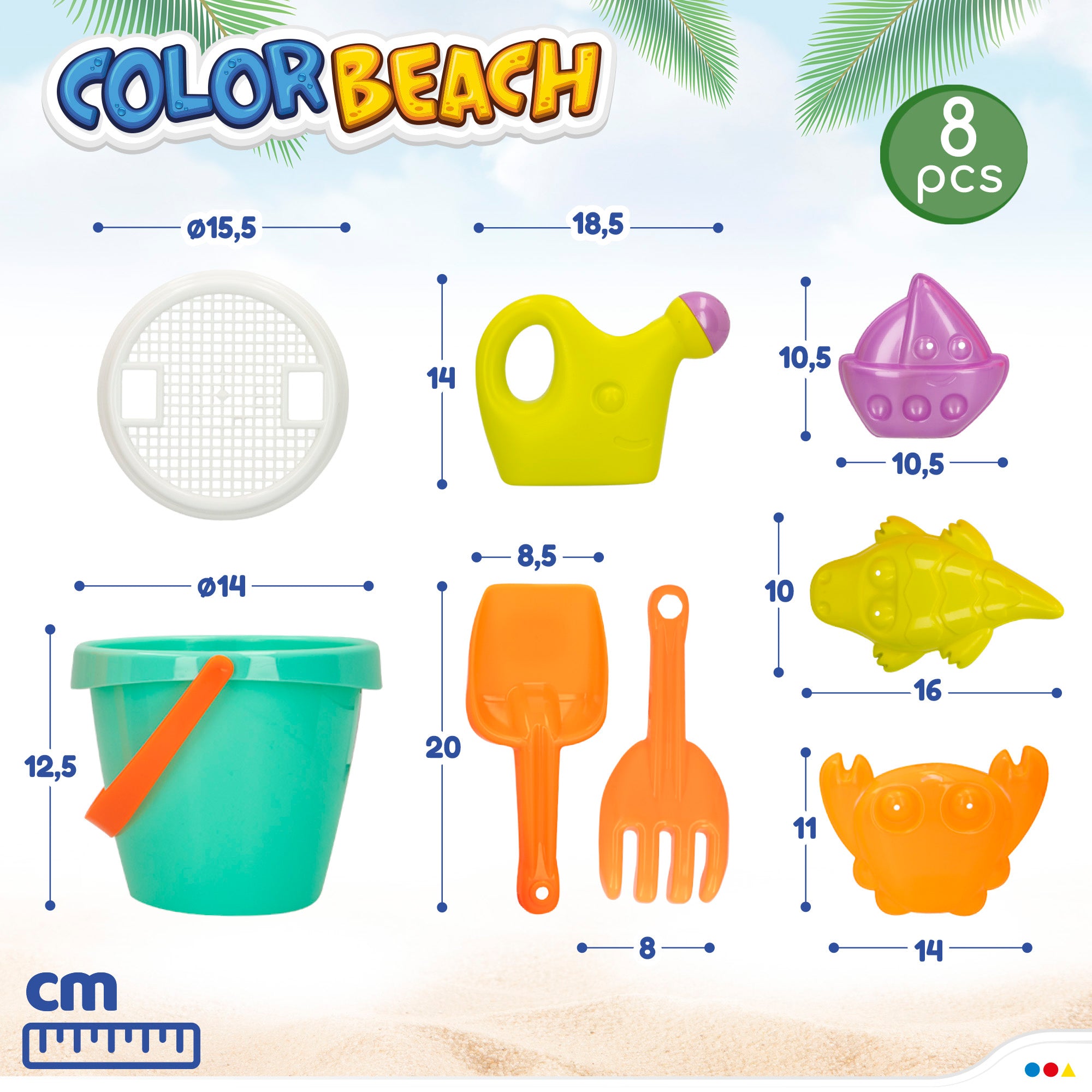 Conjunto de praia com balde e acessórios Coloridos Praia