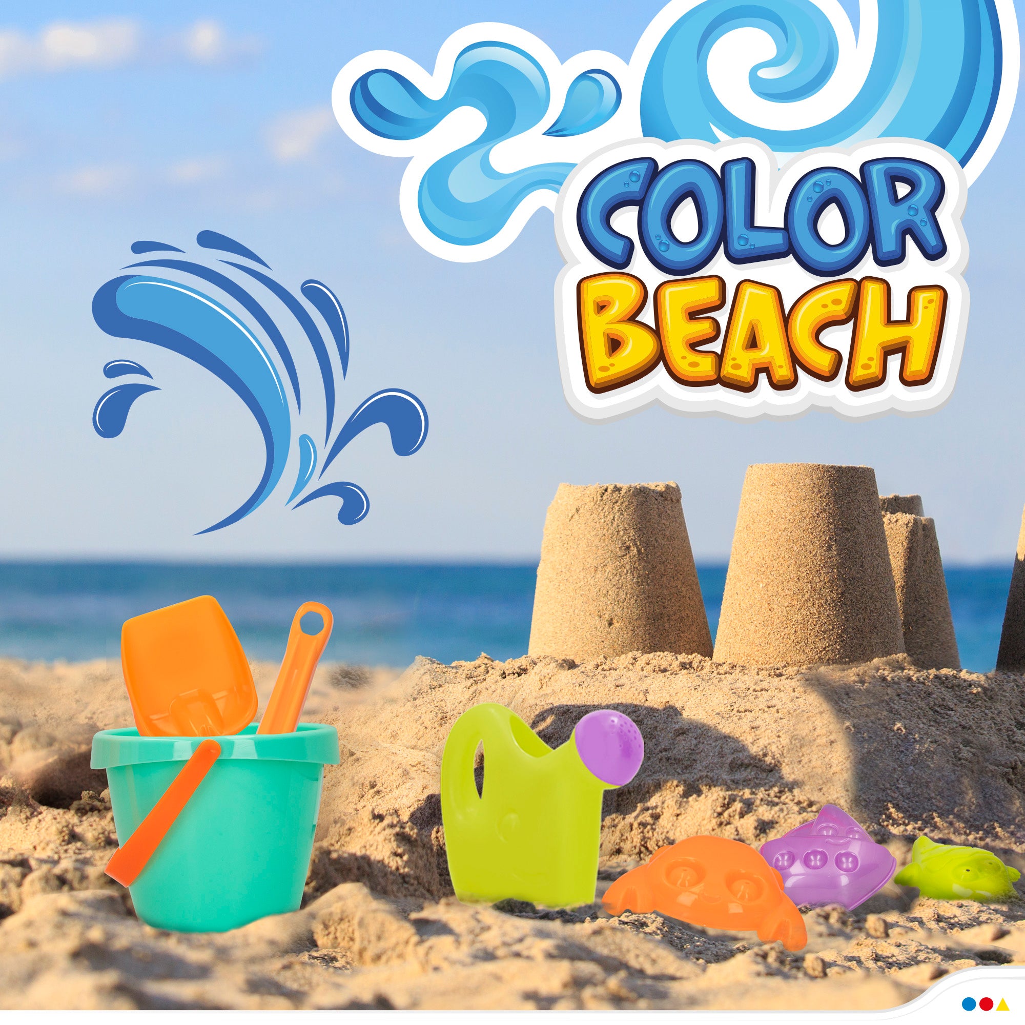Conjunto de praia com balde e acessórios Coloridos Praia