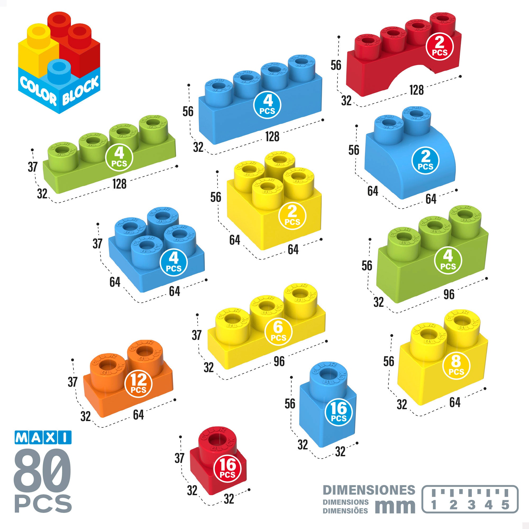 Bolsa bloques construcción 80 piezas Color Block Maxi
