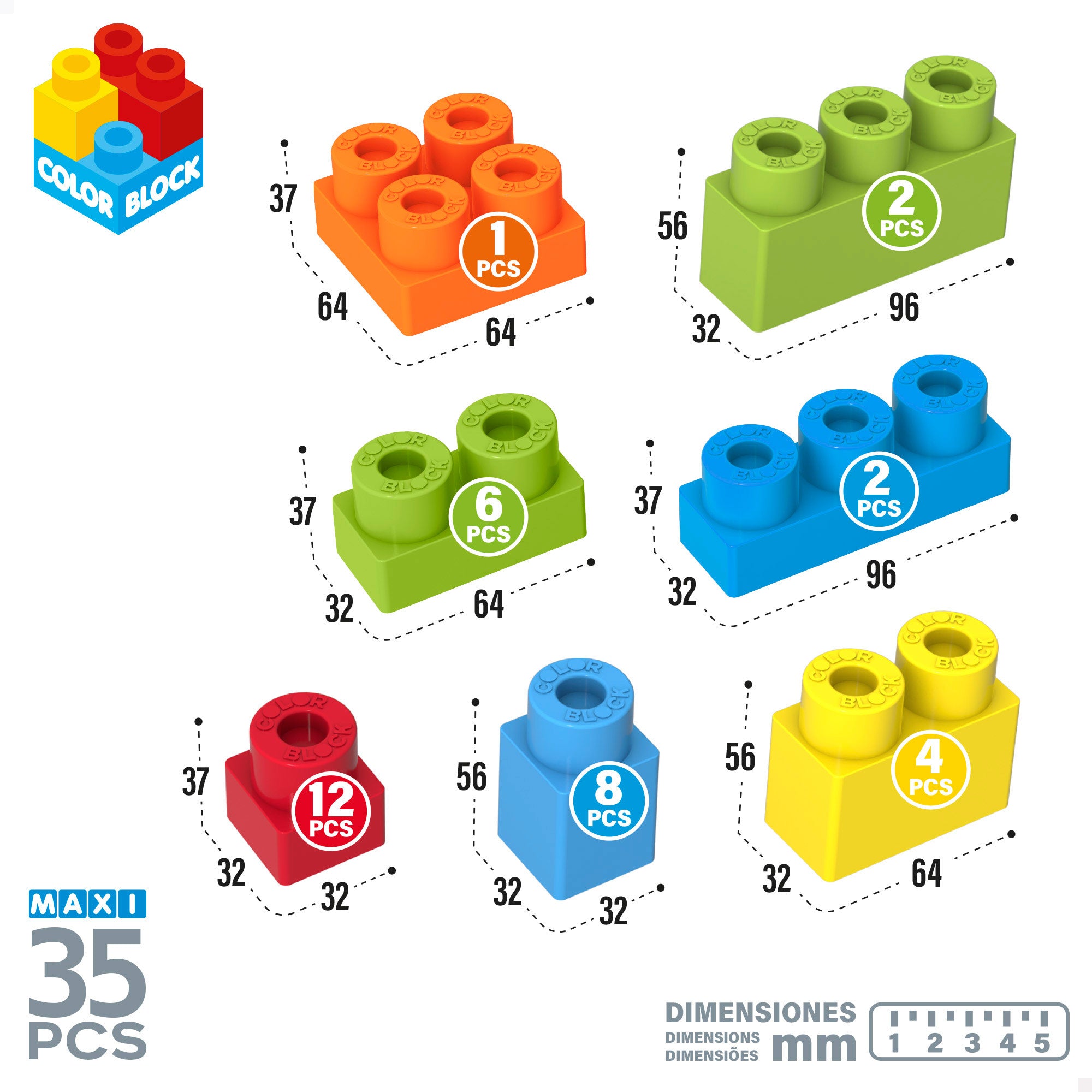 COLOR BLOCK Cubo bloques construcción 35 piezas Maxi