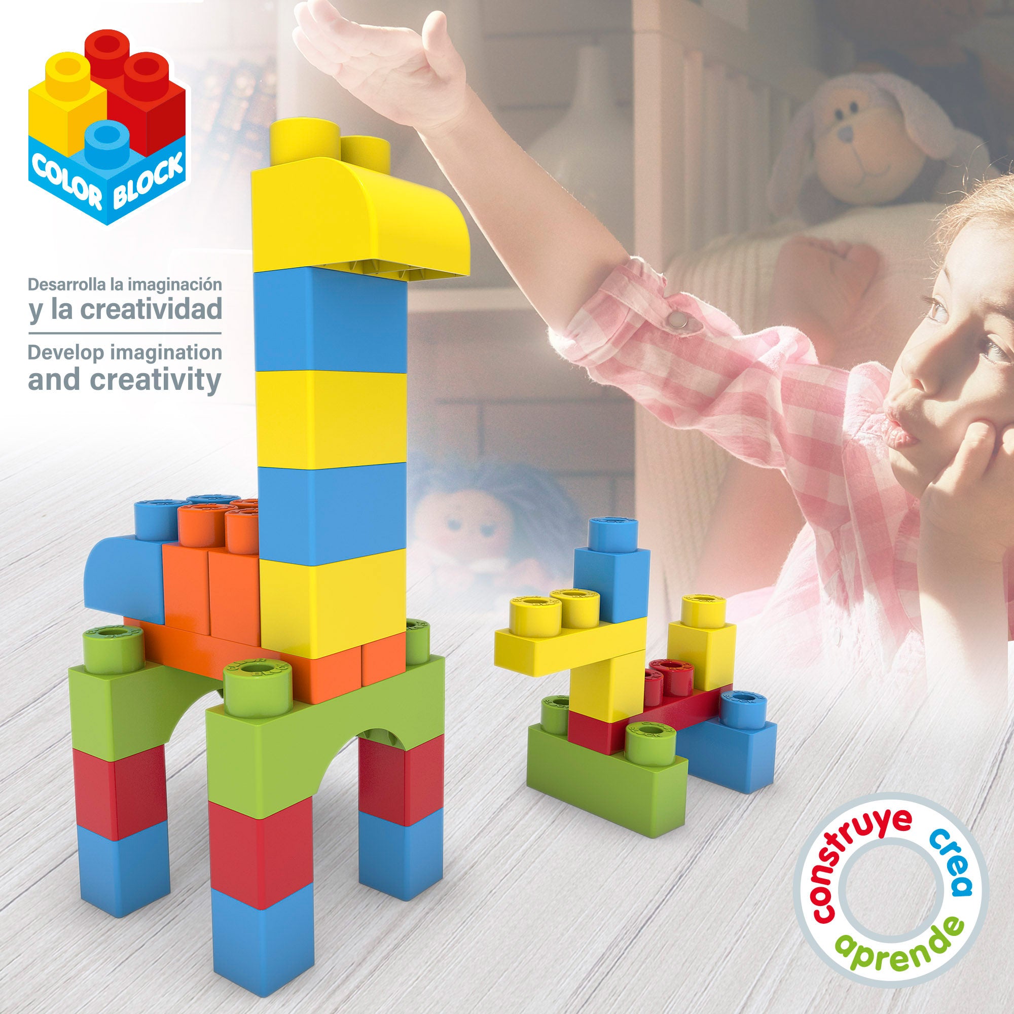 Caja bloques construcción 80 piezas Color Block Maxi
