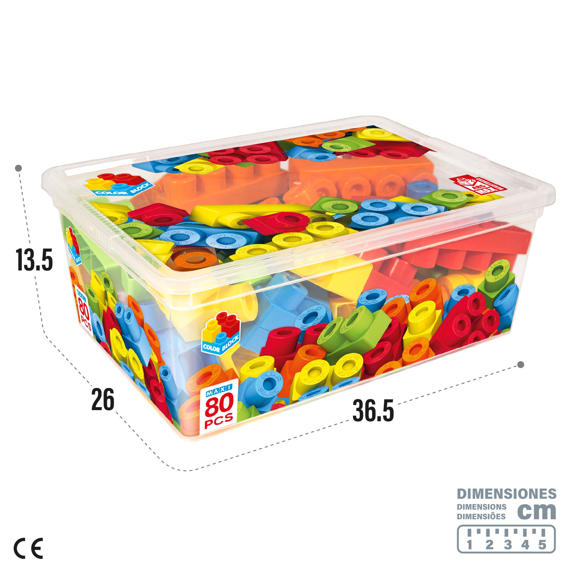Caixa de blocos de construção Color Block Maxi com 80 peças