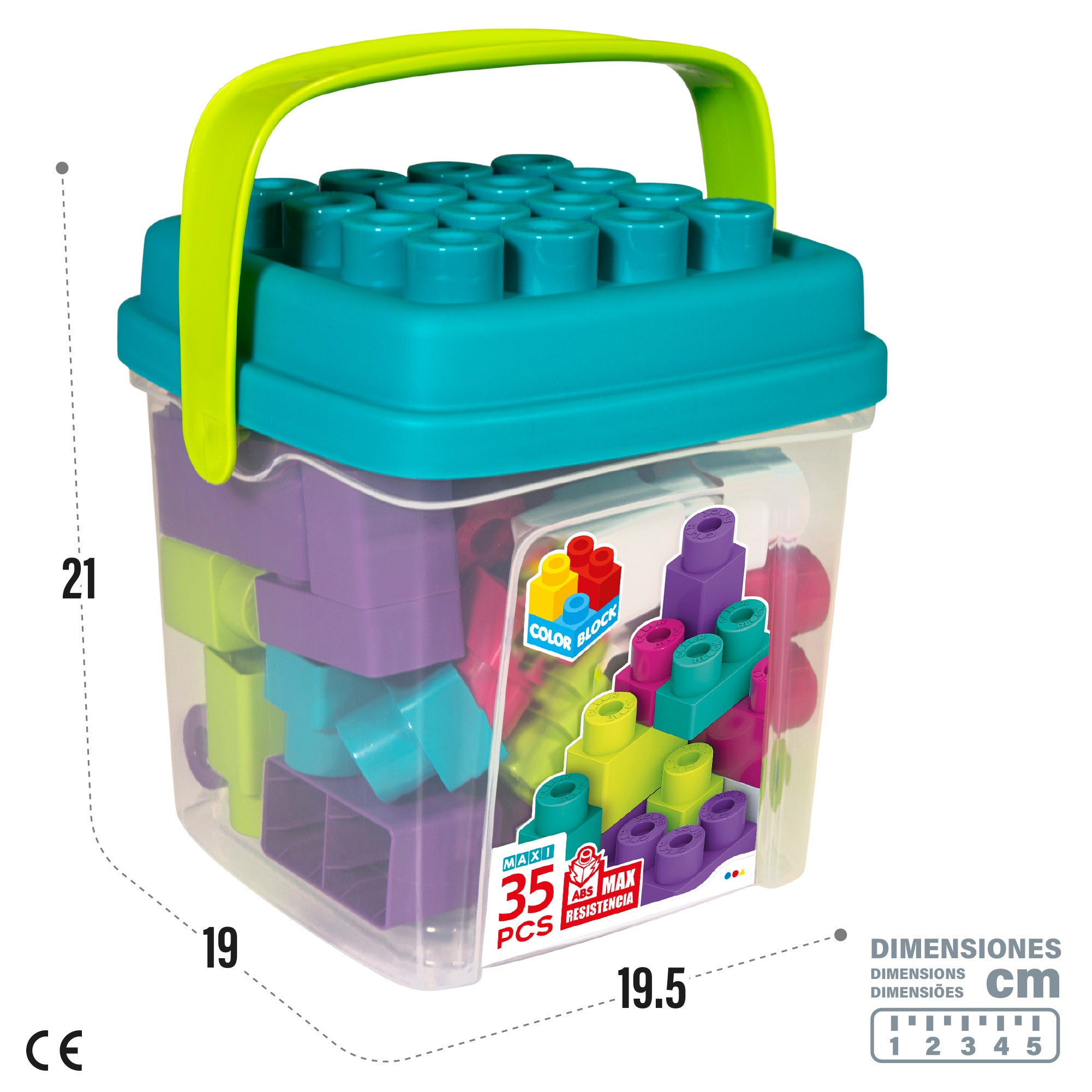 Cubo de blocos de construção Maxi de 35 peças em blocos coloridos