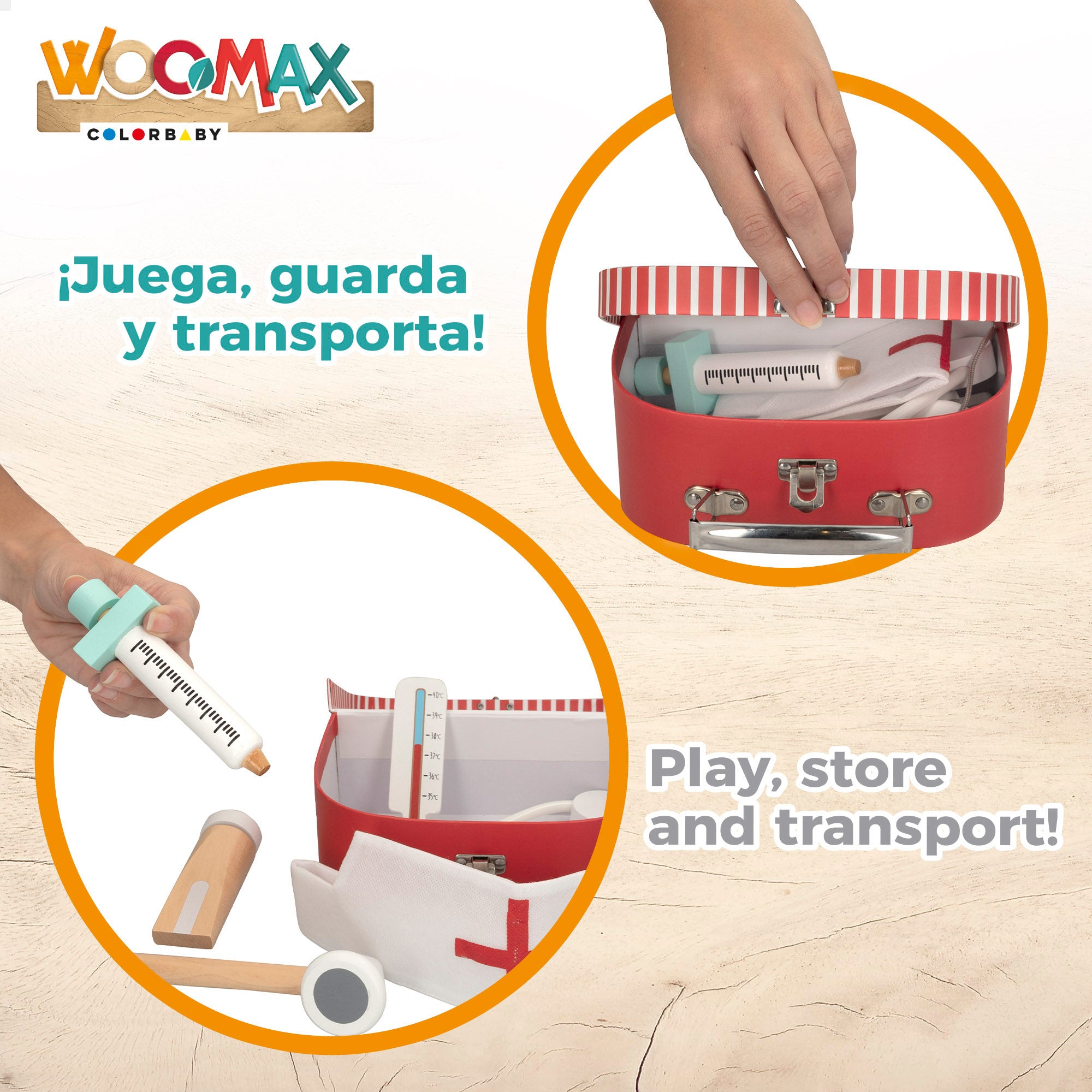 Kit de primeiros socorros para enfermeiros WOOMAX com acessórios em madeira