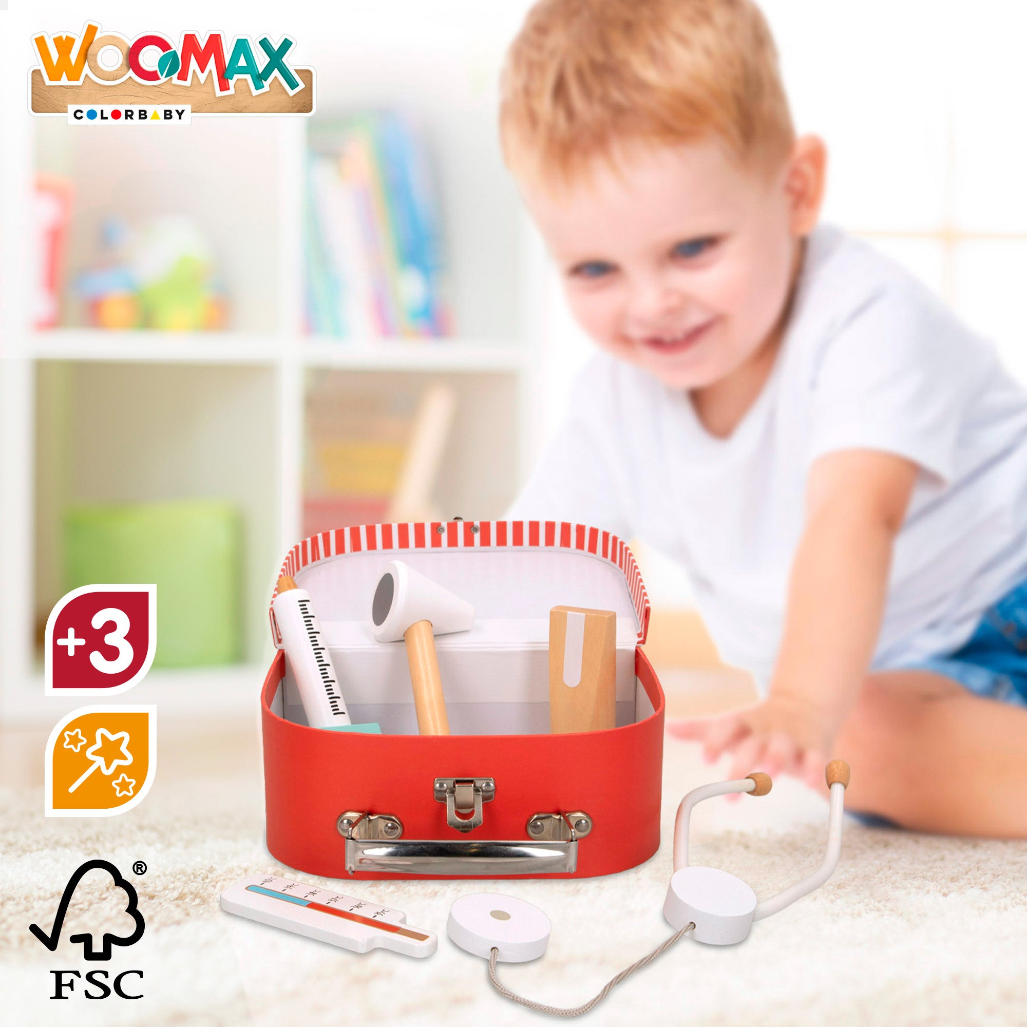 Kit de primeiros socorros para enfermeiros WOOMAX com acessórios em madeira