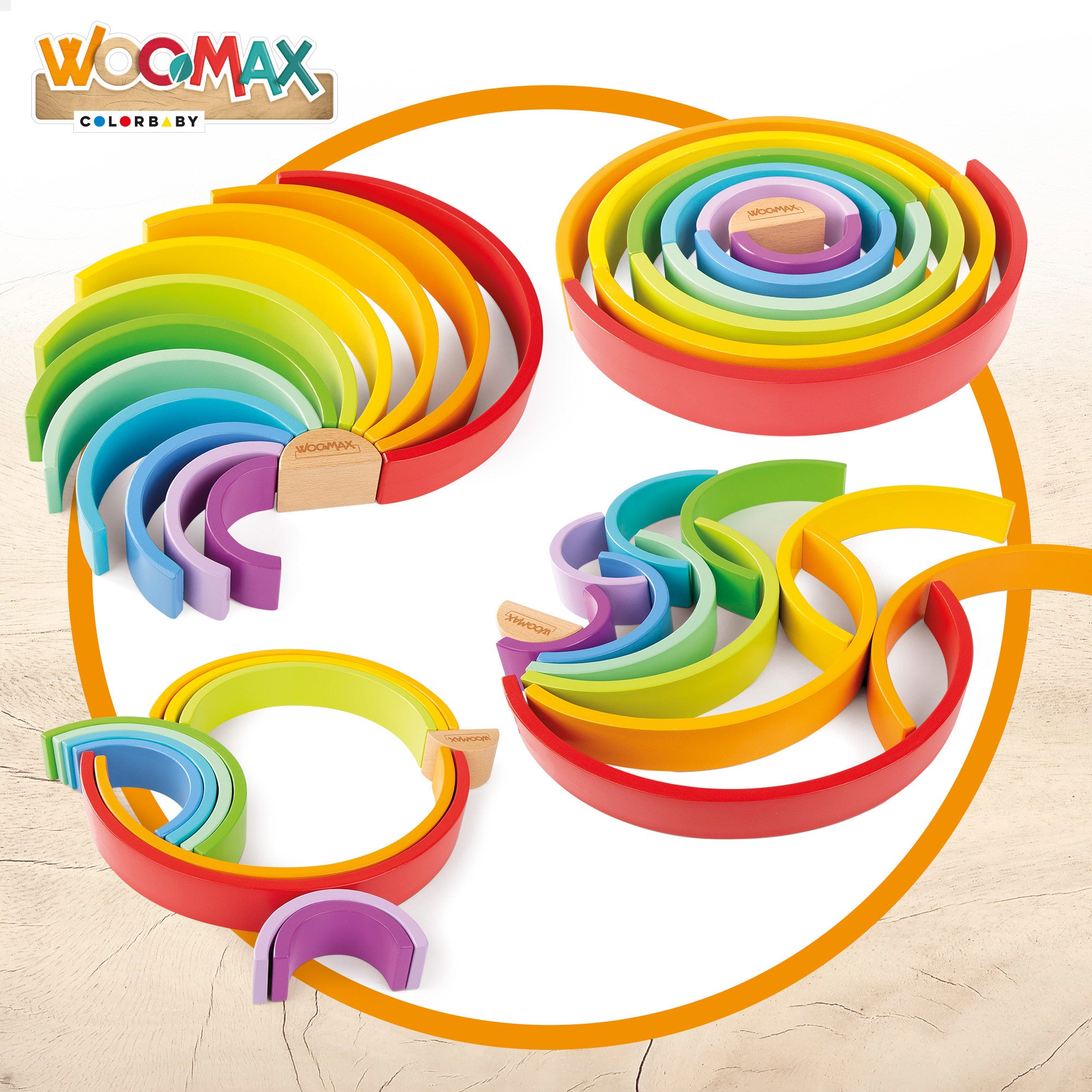 Brinquedo de construção em madeira WOOMAX XL Rainbow