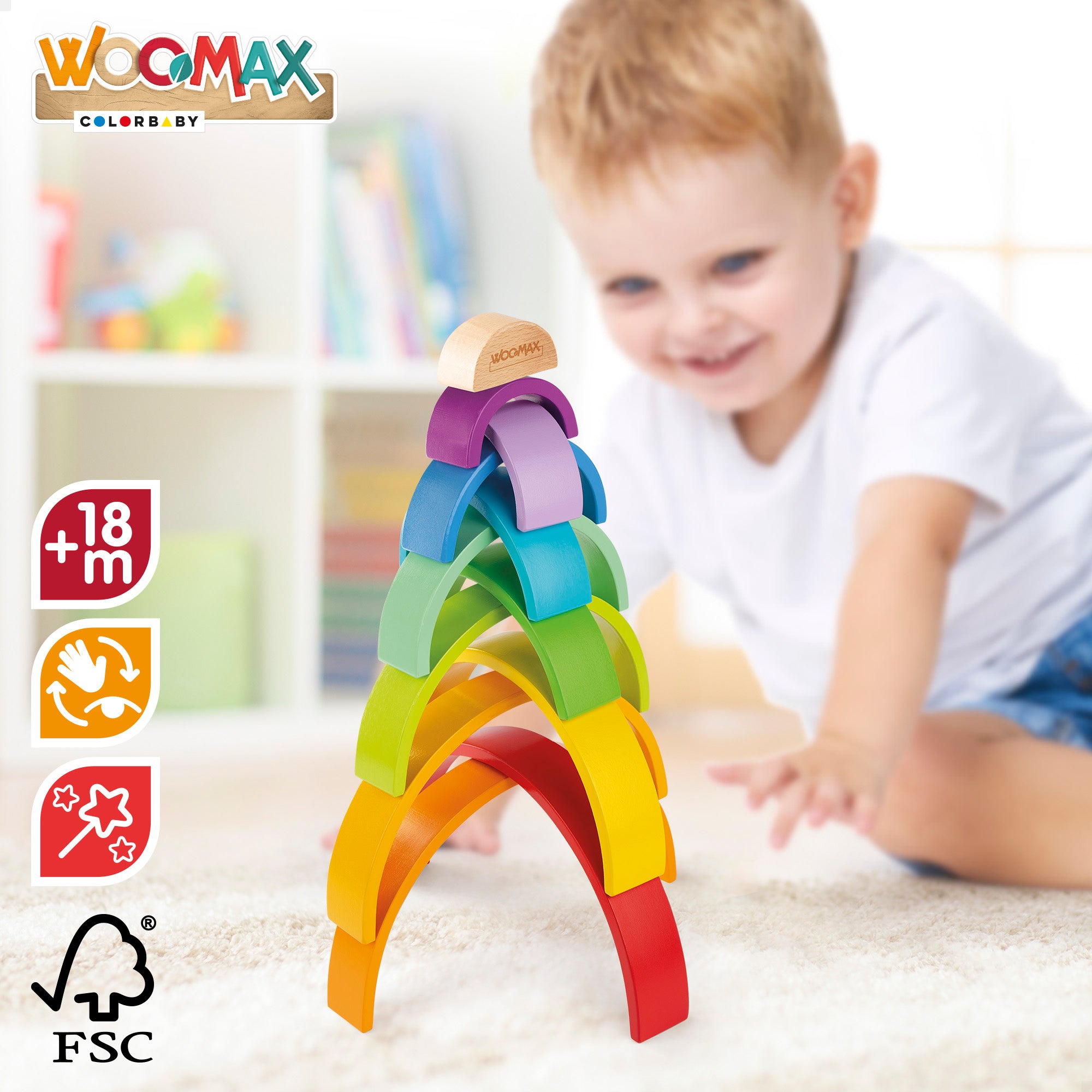 Brinquedo de construção em madeira WOOMAX XL Rainbow