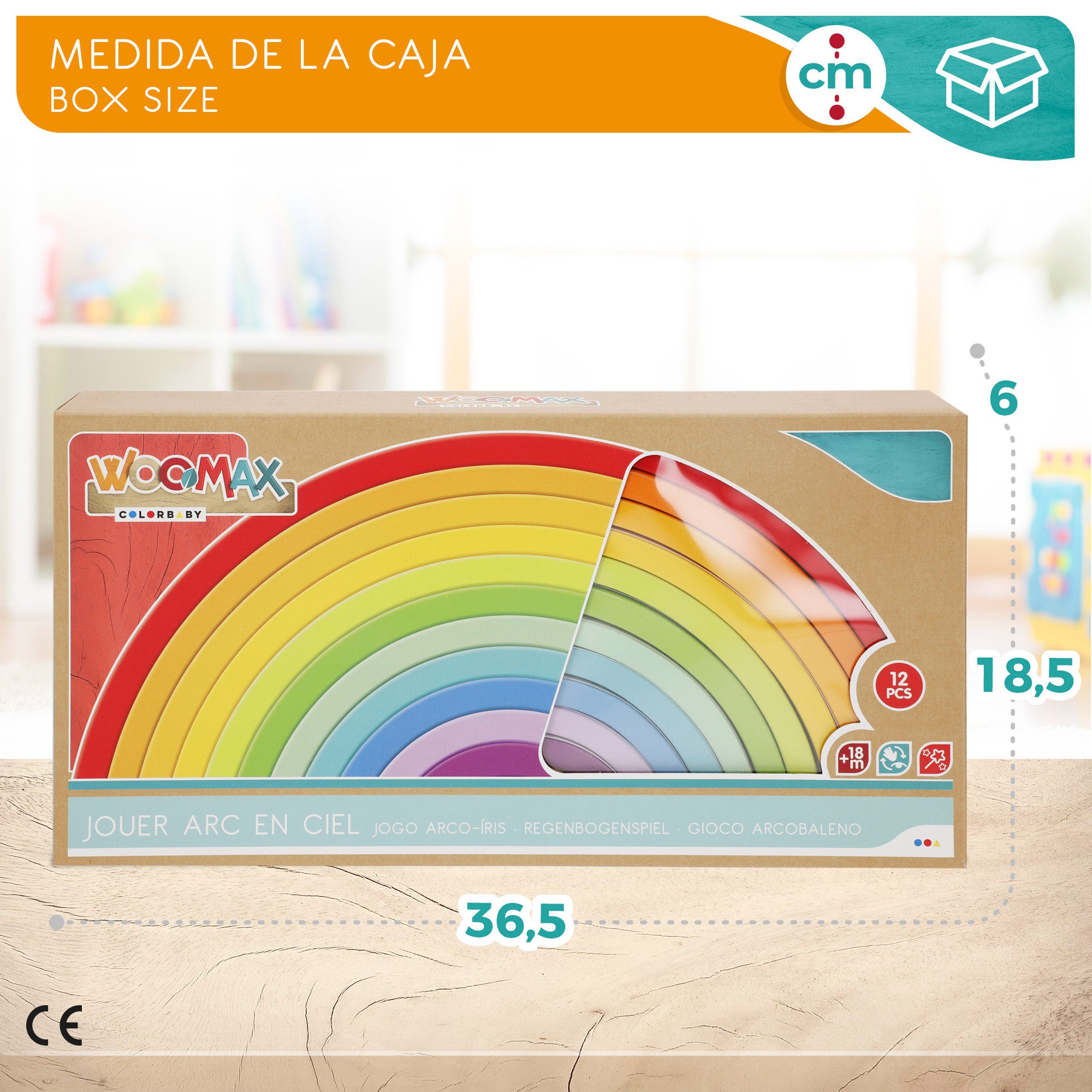 Brinquedo de construção em madeira WOOMAX XL Rainbow