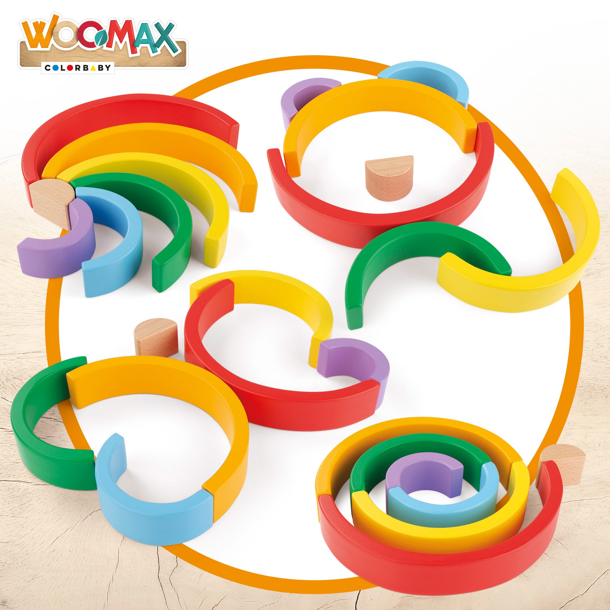 Brinquedo de construção em madeira WOOMAX Rainbow