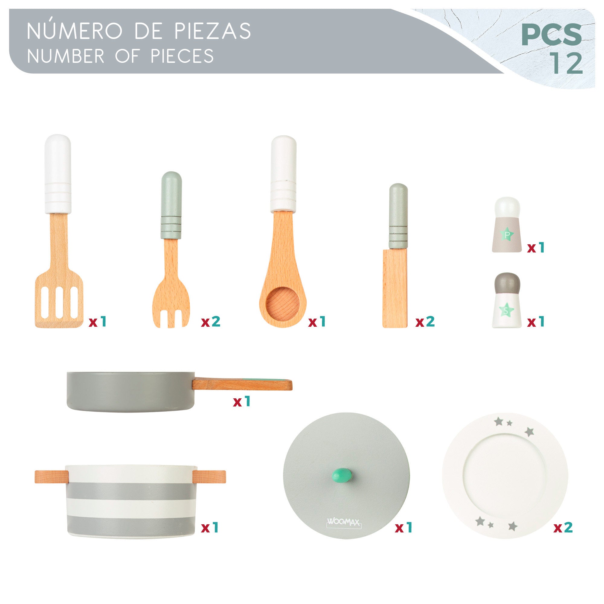 WOOMAX Vajilla de madera infantil