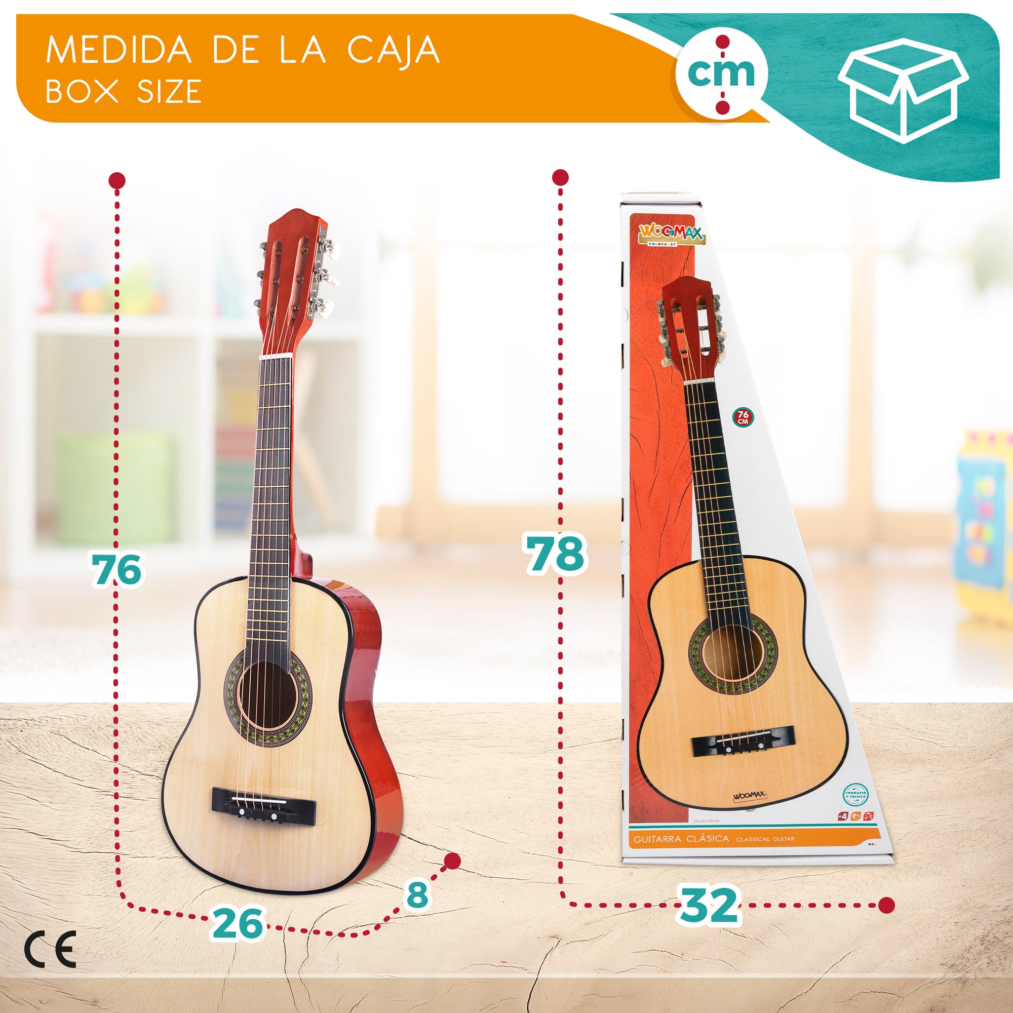 WOOMAX Guitarra de juguete de madera