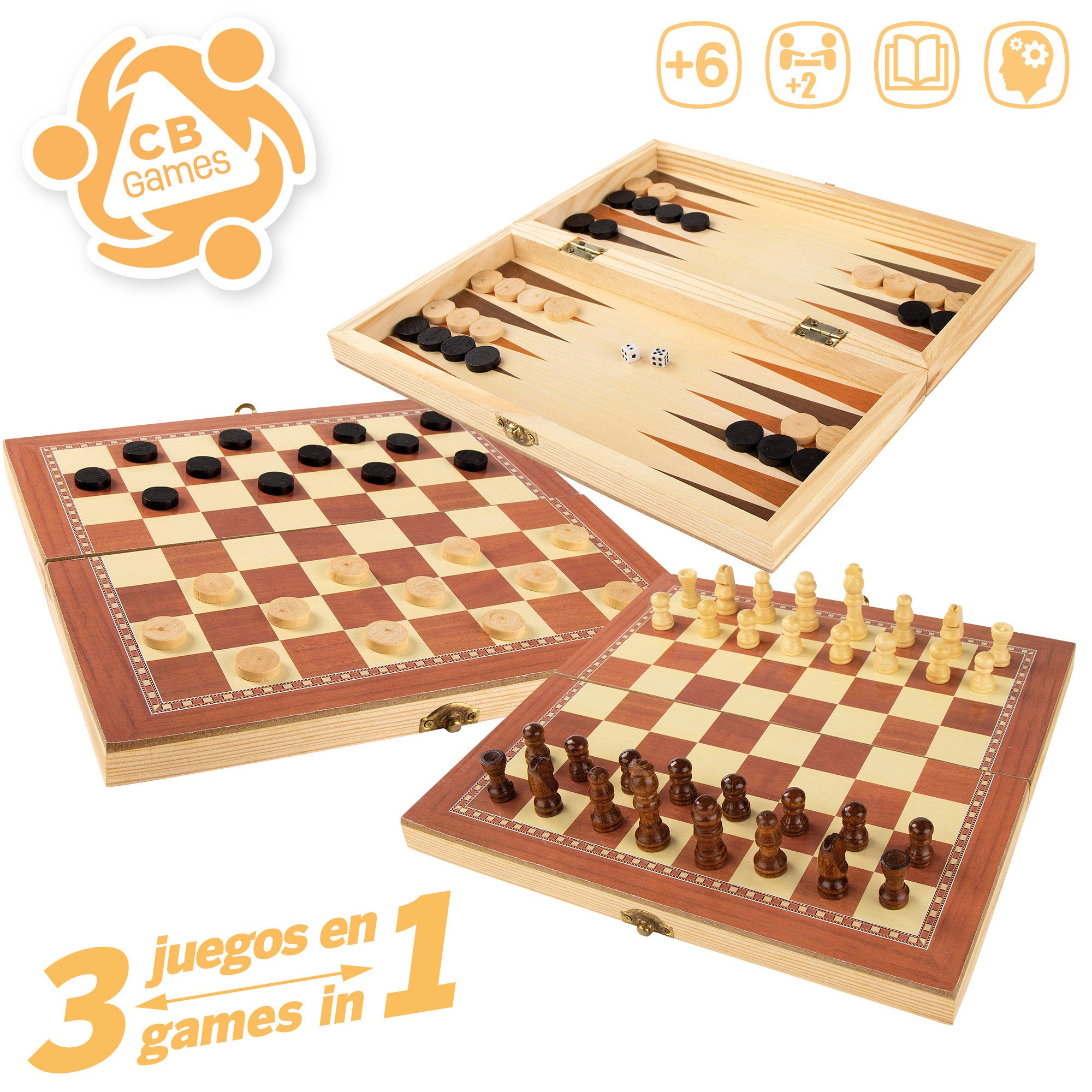 Tablero ajedrez 3 en 1 de madera CB Games