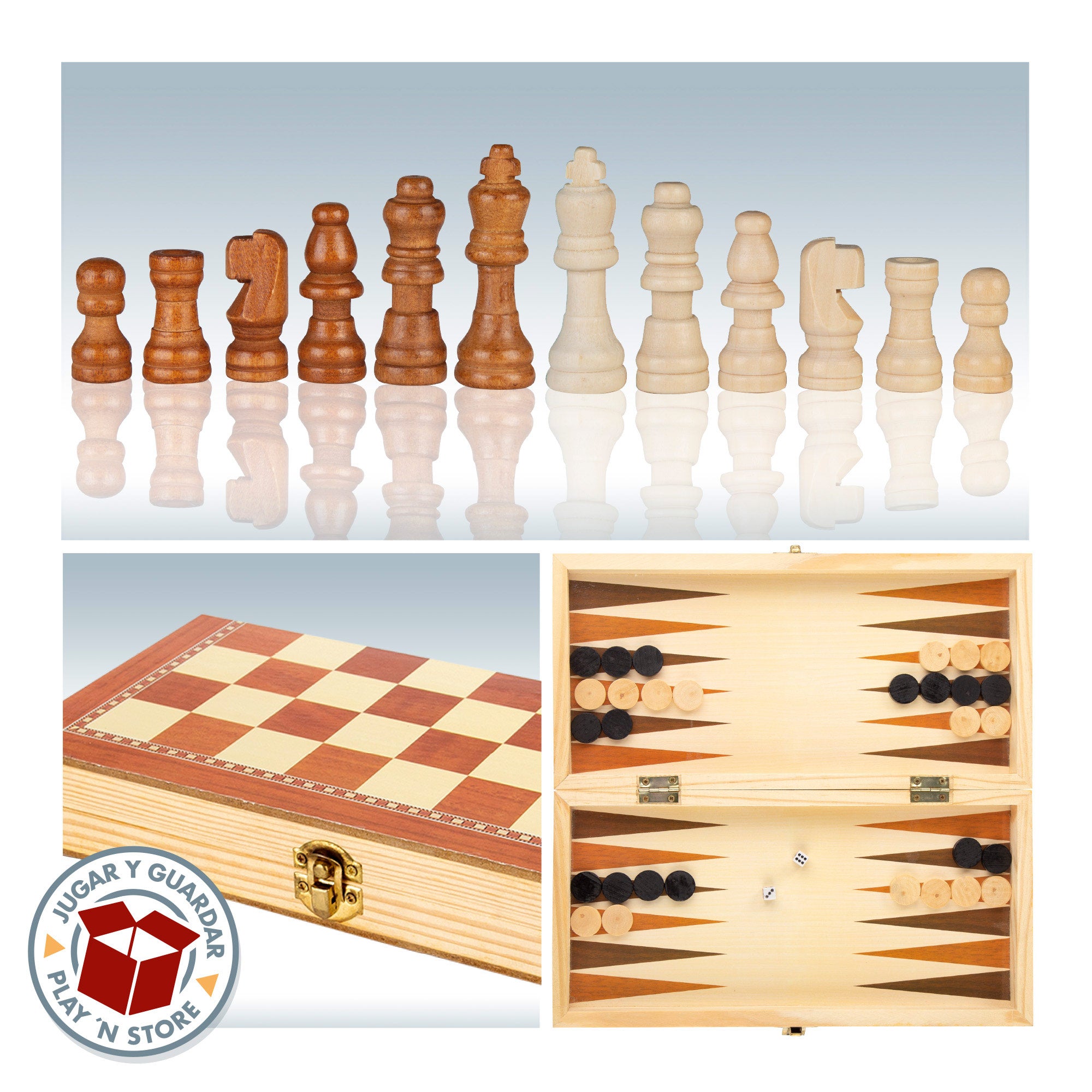 Tablero ajedrez 3 en 1 de madera CB Games