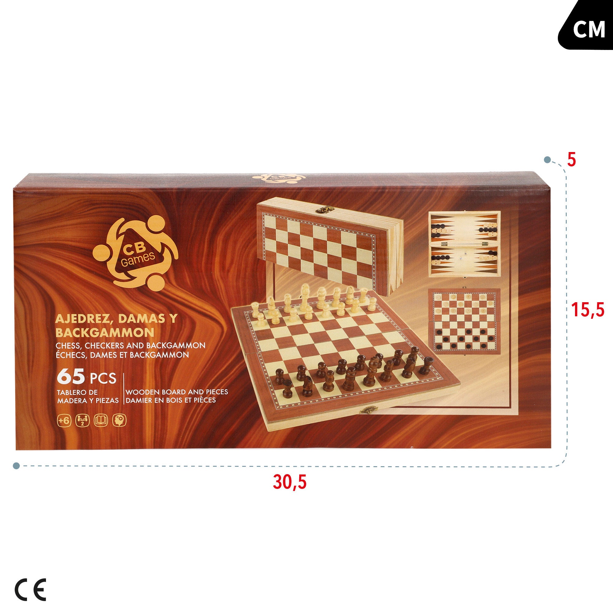 Tablero ajedrez 3 en 1 de madera CB Games