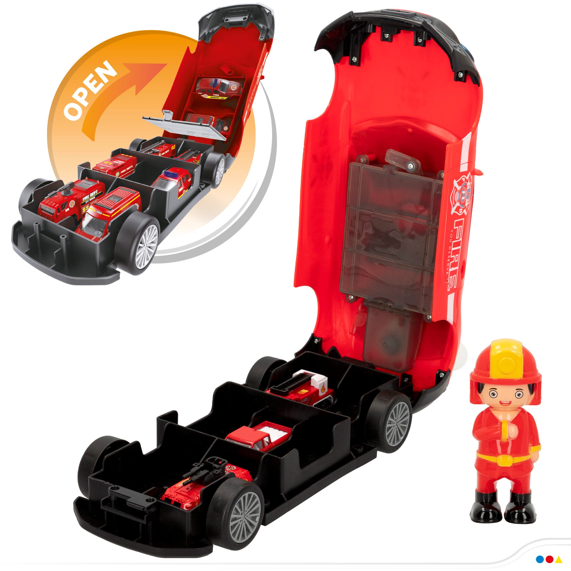 Camião de bombeiros Speed ​​​​&amp; Go com reboque para automóveis