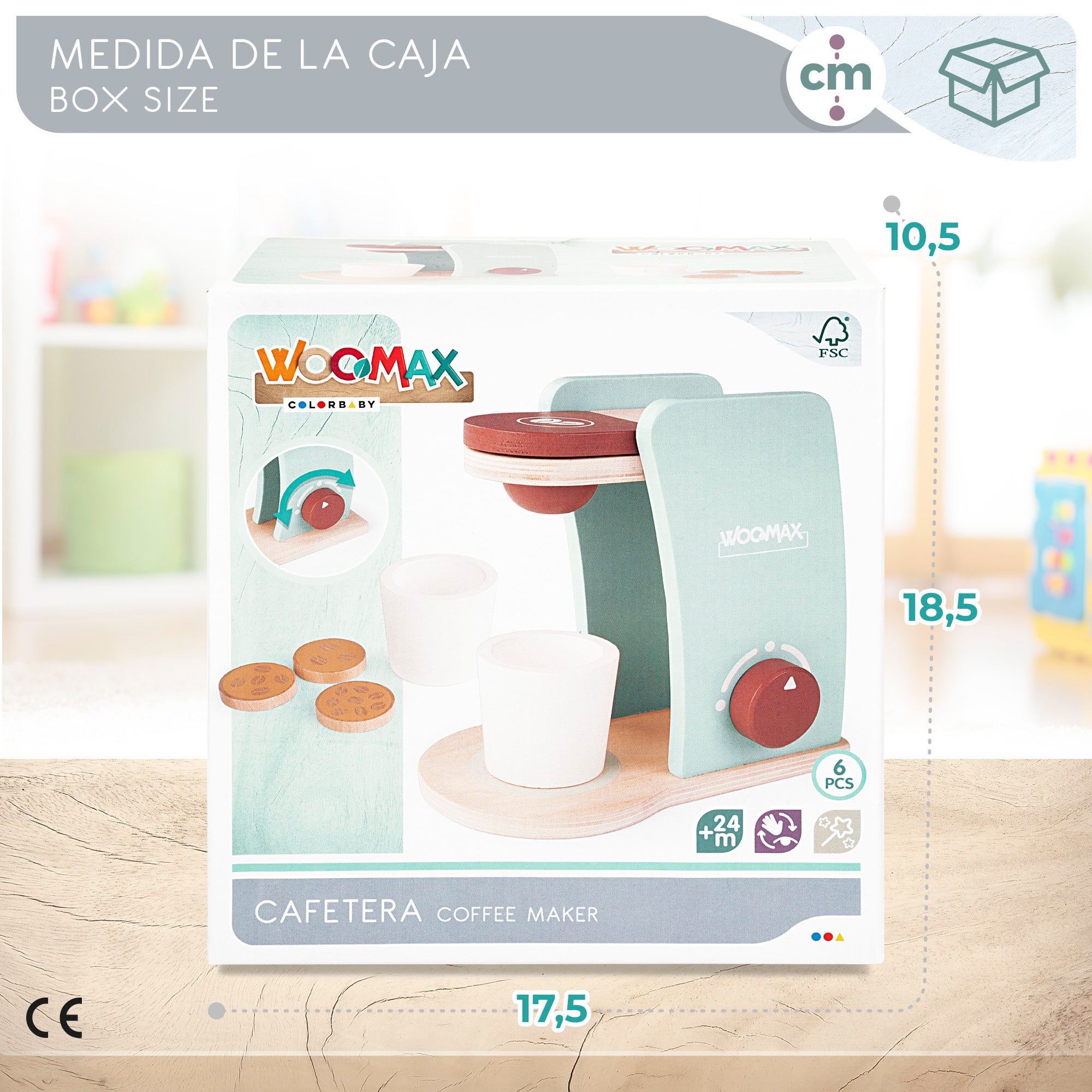 Cafeteira de brinquedo em madeira WOOMAX com acessórios