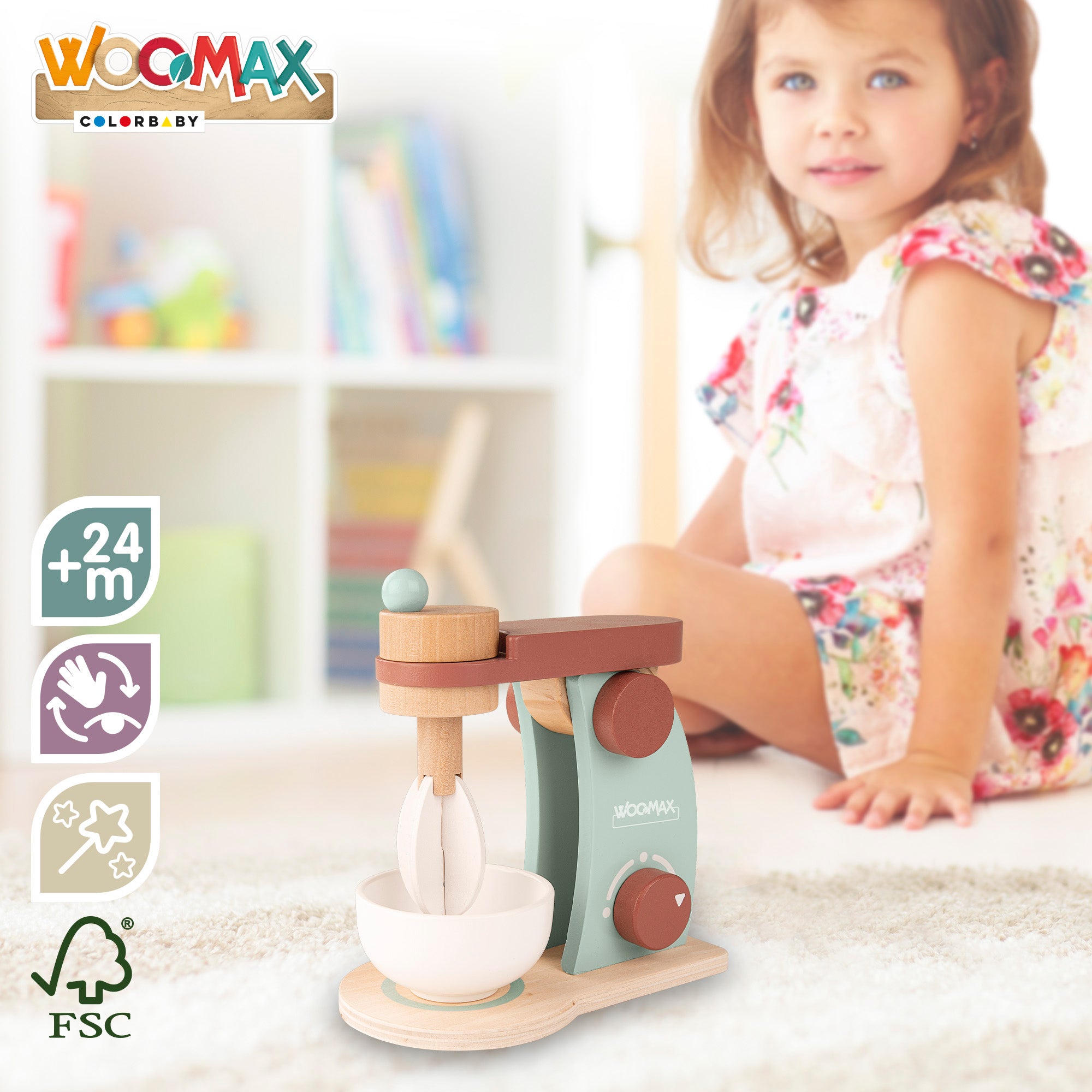 WOOMAX Batidora de madera juguete con accesorios