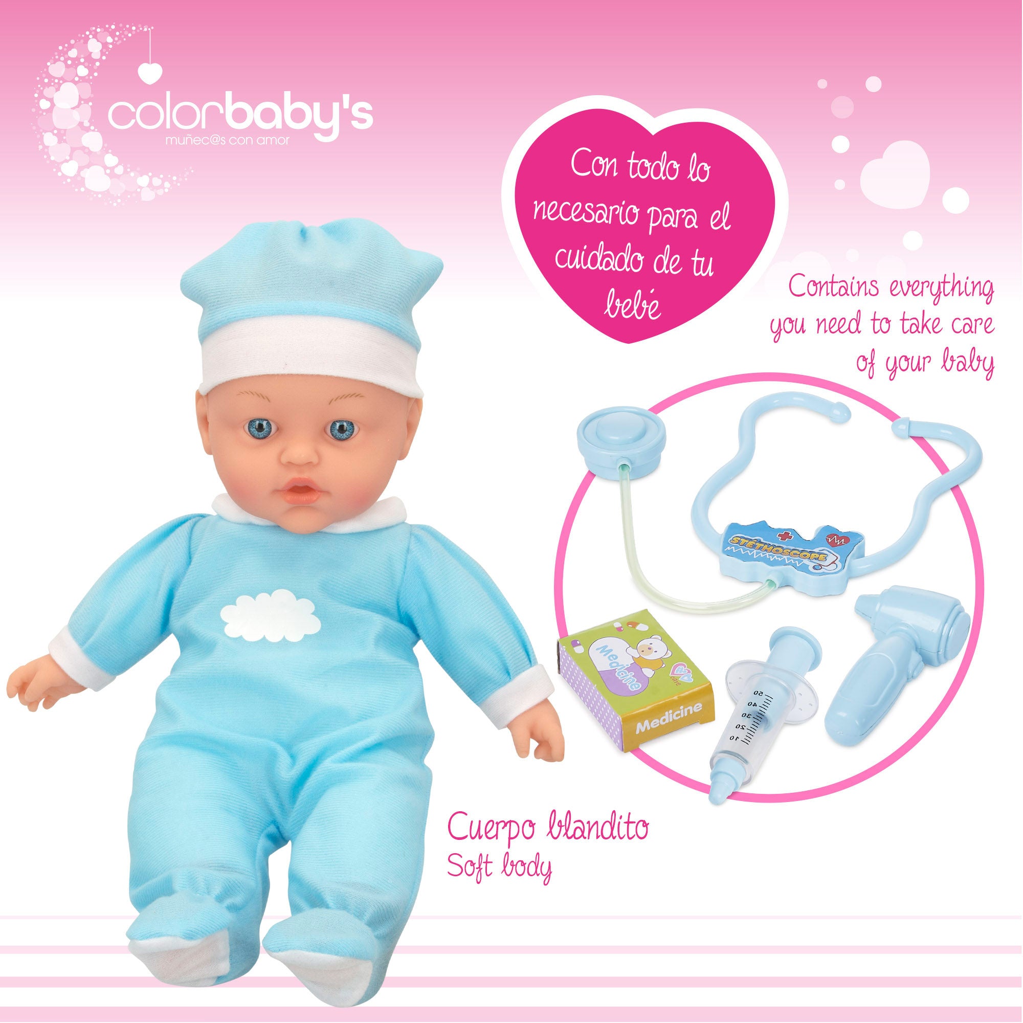 Muñeca bebé 42 cm con sonidos y accesorios Colorbaby's