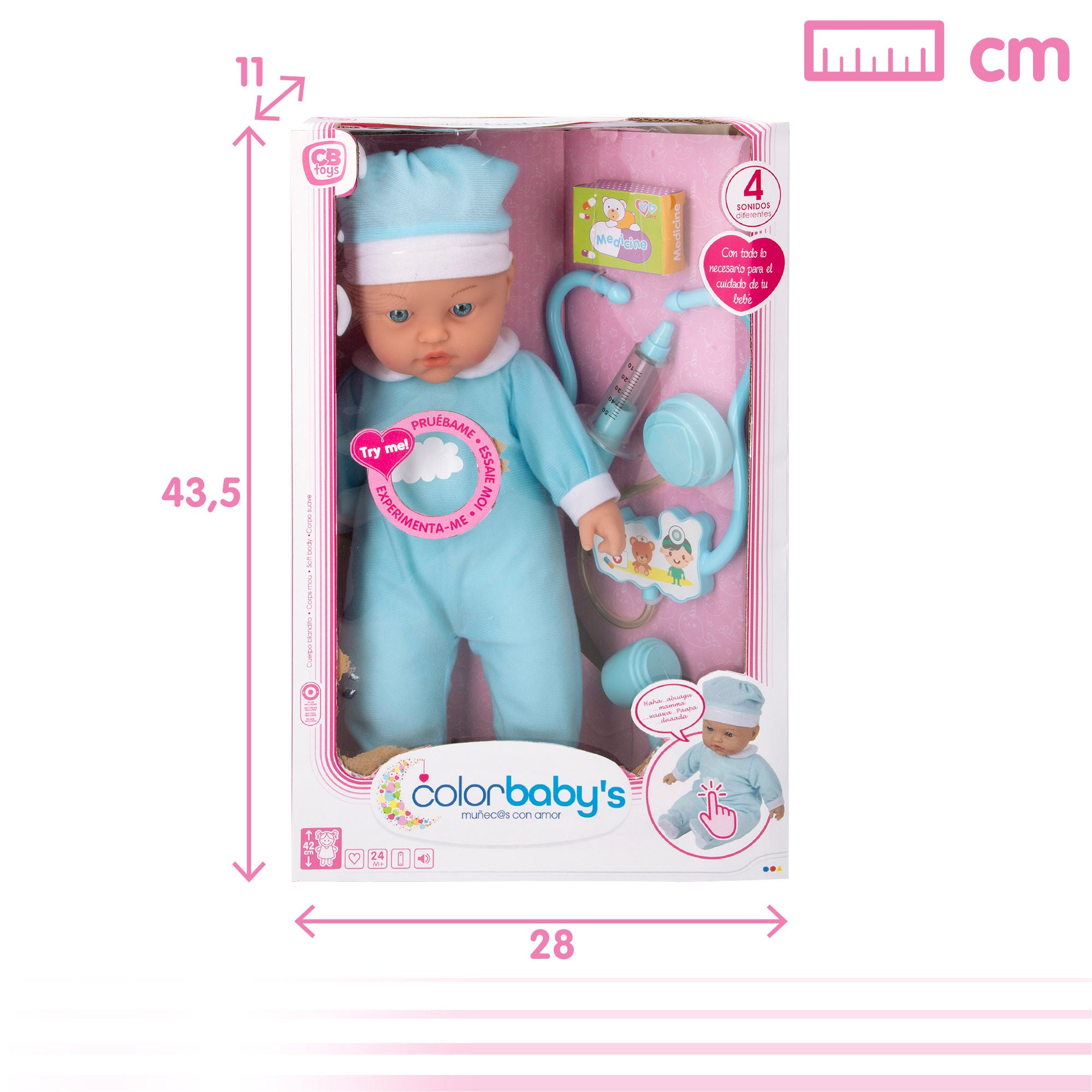 Muñeca bebé 42 cm con sonidos y accesorios Colorbaby's
