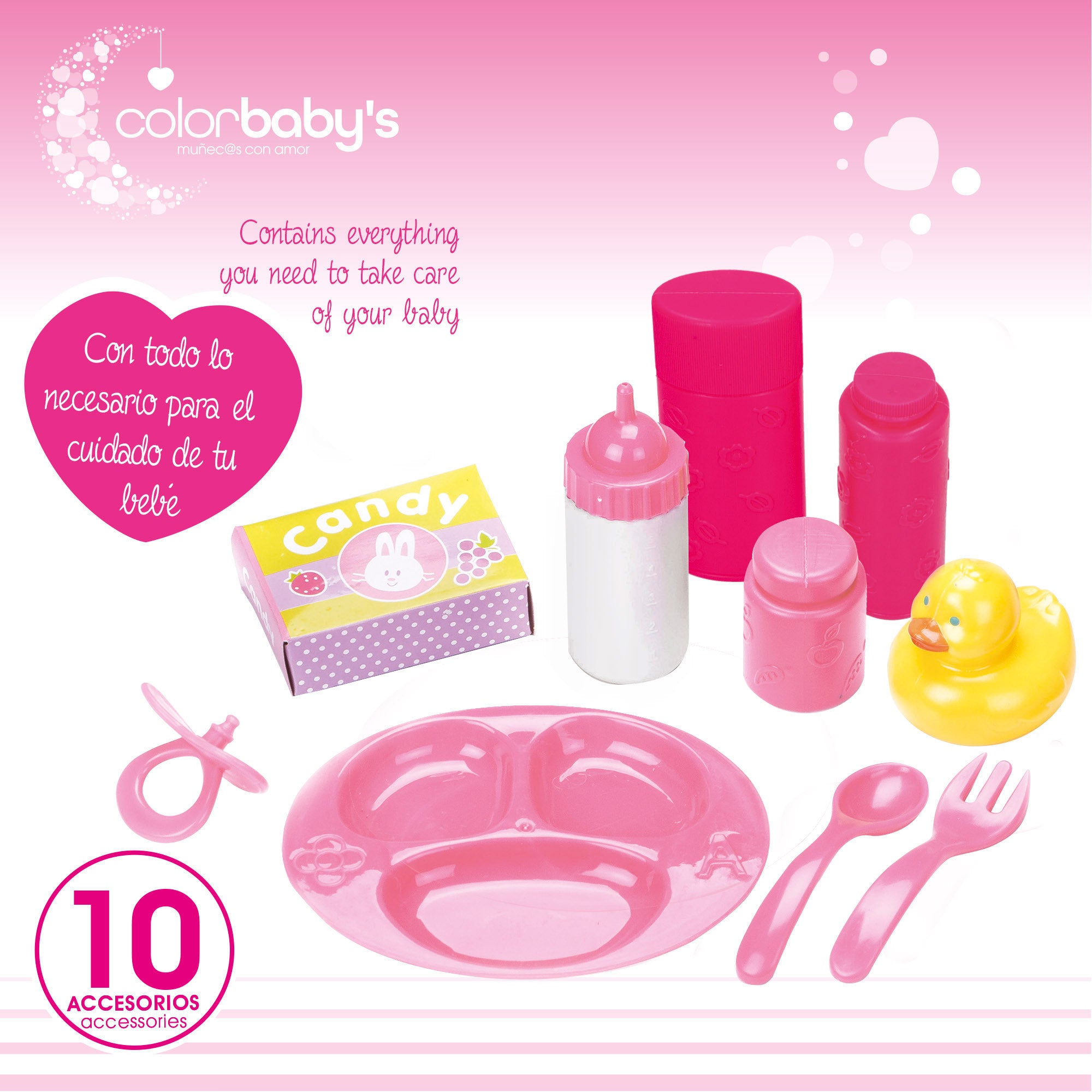 Set muñeca bebé de 20 cm con ropita y accesorios Colorbaby's