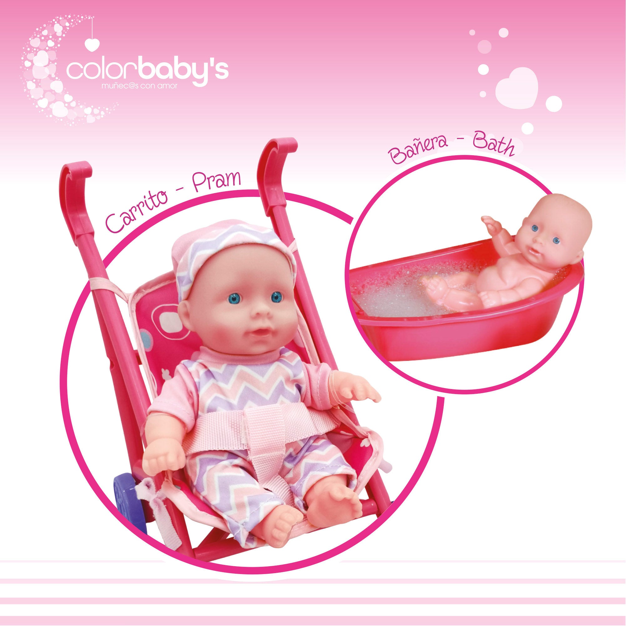 Set muñeca bebé de 20 cm con ropita y accesorios Colorbaby's