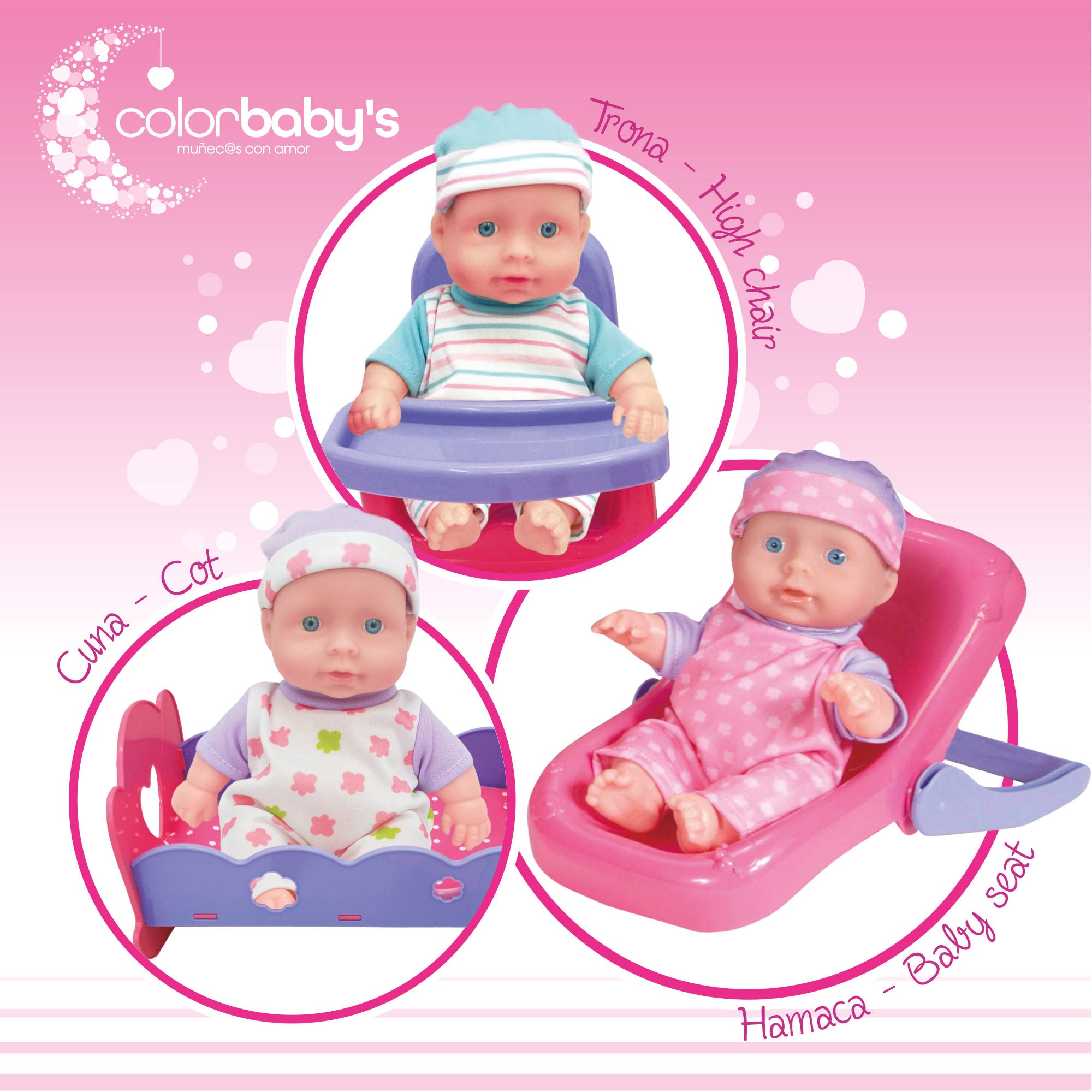 Set muñeca bebé de 20 cm con ropita y accesorios Colorbaby's