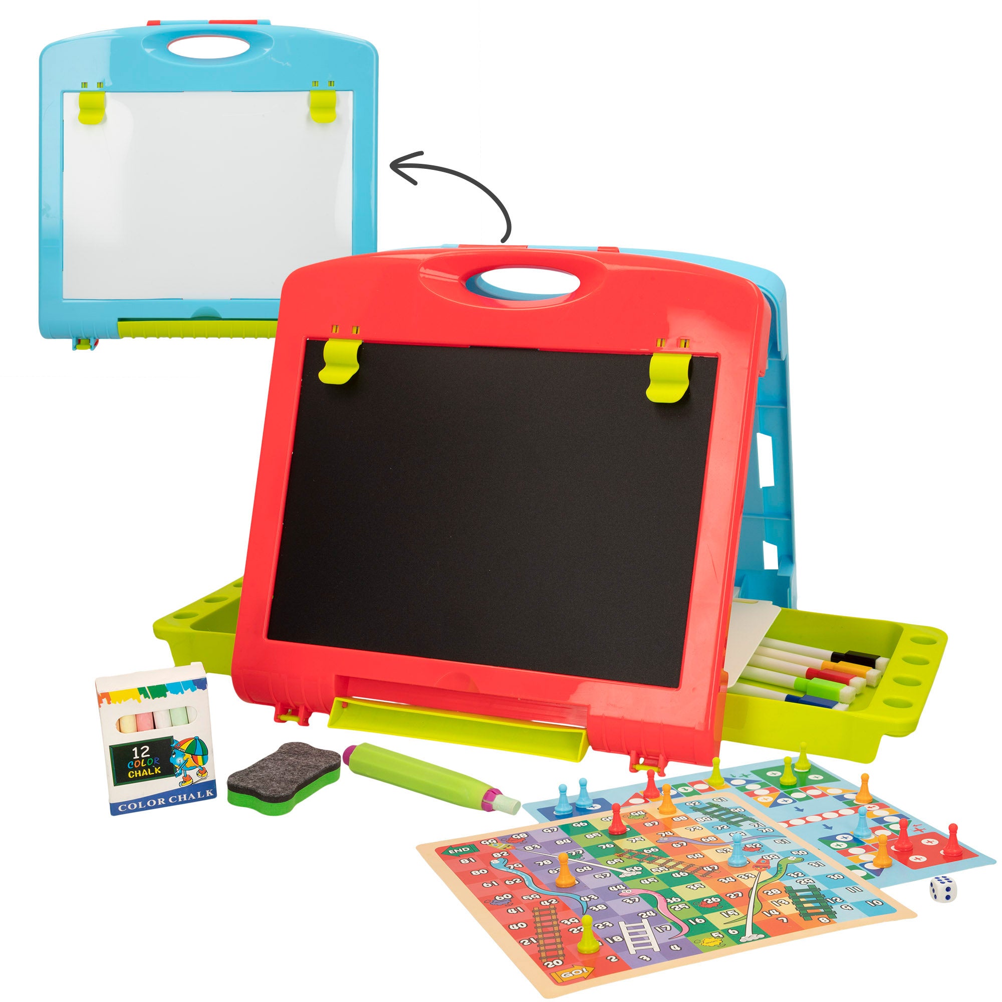 Pizzara doble cara con tizas, rotuladores y 2 juegos de mesa Good Idea!