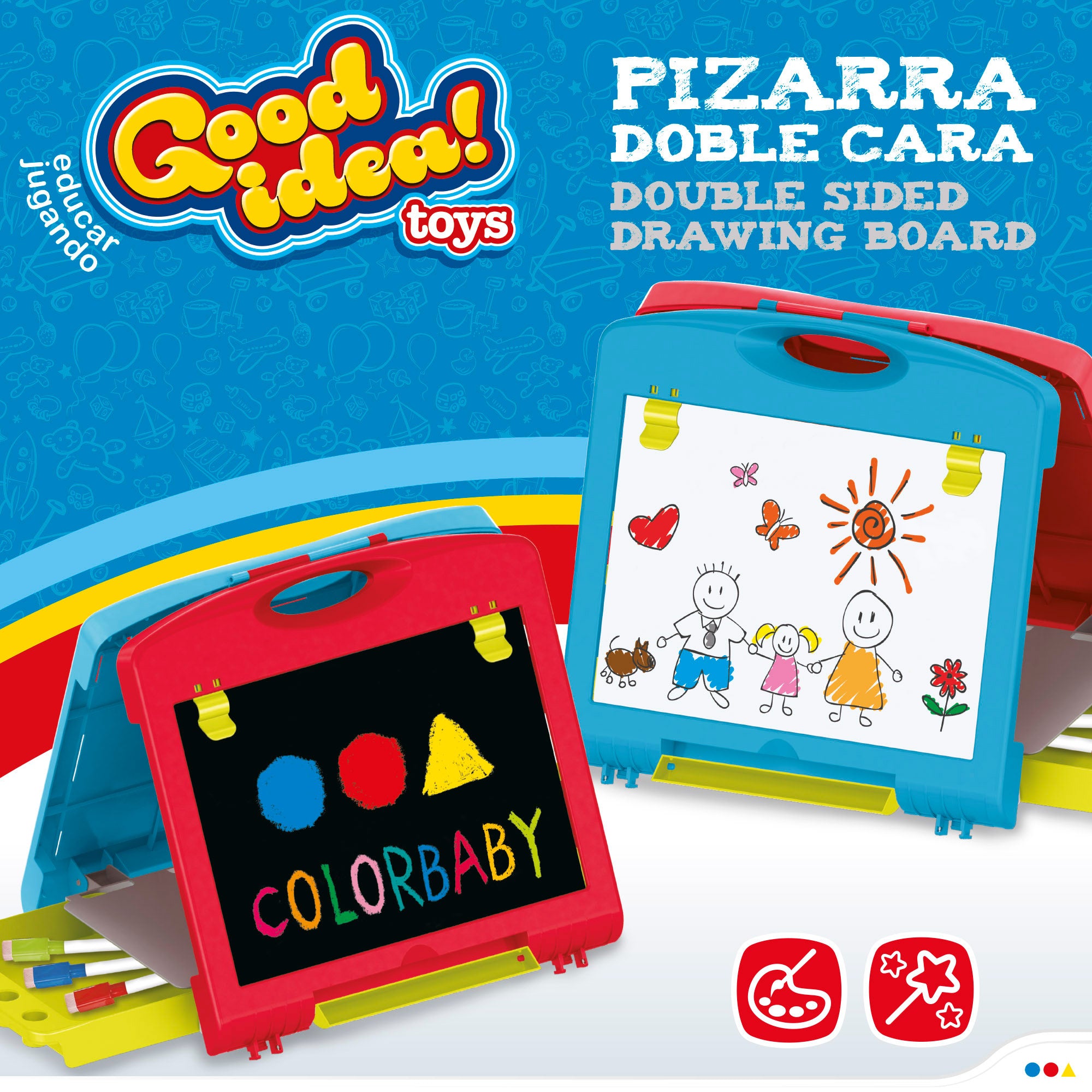 Pizzara doble cara con tizas, rotuladores y 2 juegos de mesa Good Idea!