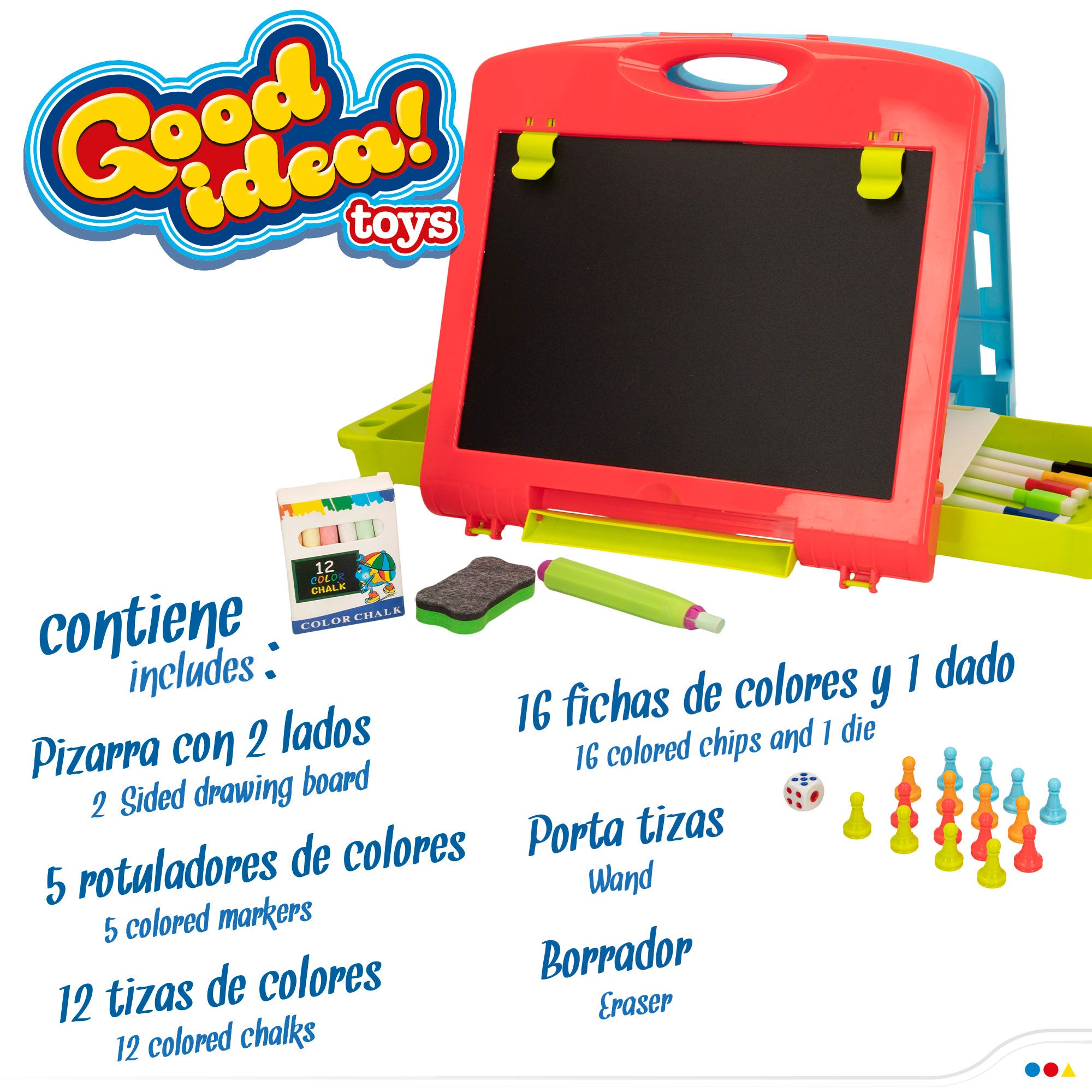 Pizzara doble cara con tizas, rotuladores y 2 juegos de mesa Good Idea!