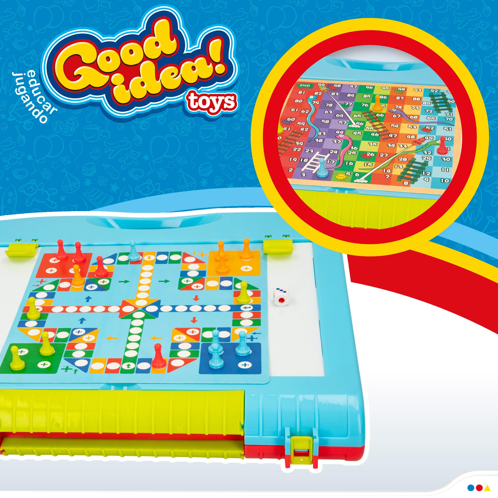 Pizzara doble cara con tizas, rotuladores y 2 juegos de mesa Good Idea!