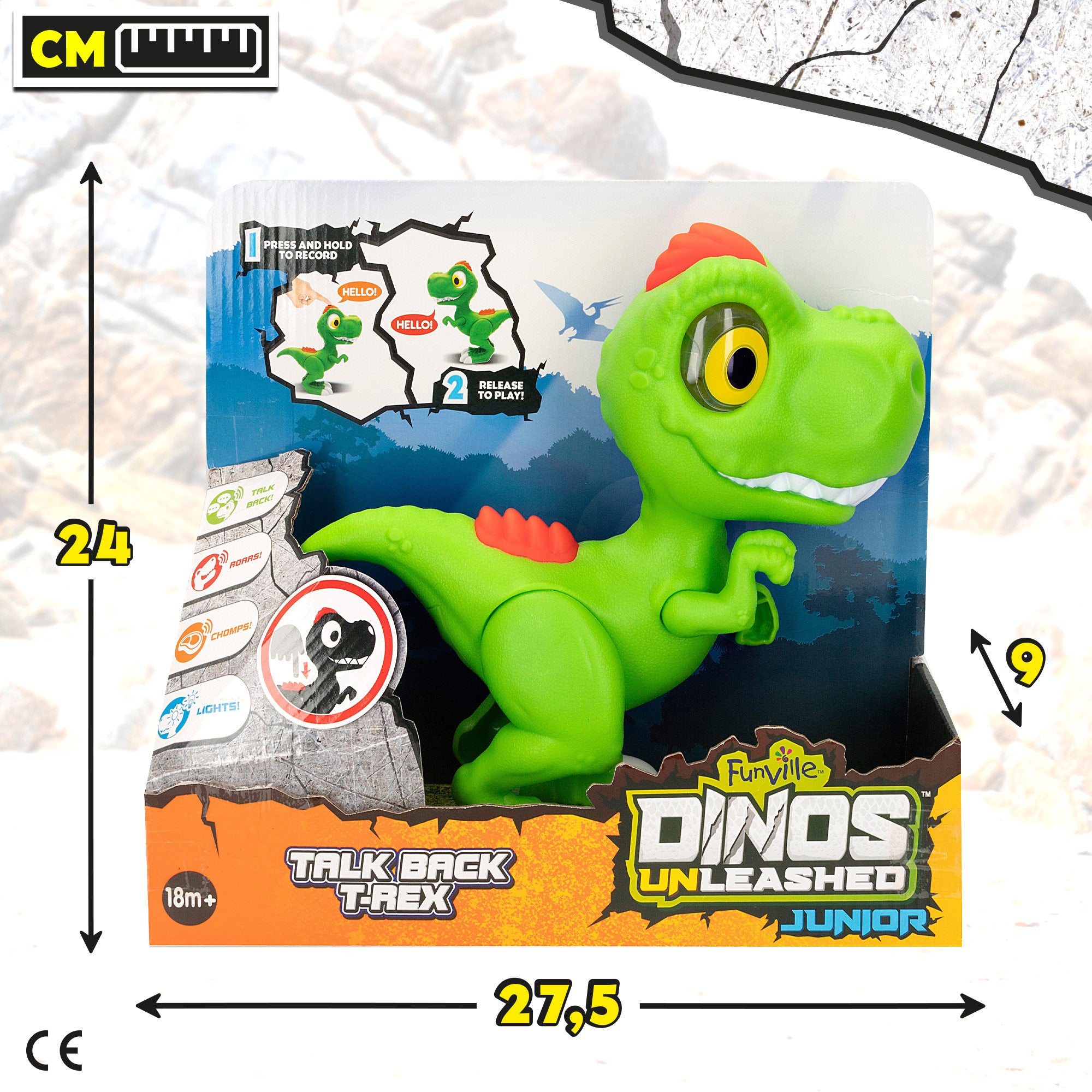 Dinosaurio juguete T-Rex con luz, sonido y grabación Dinos Unleashed