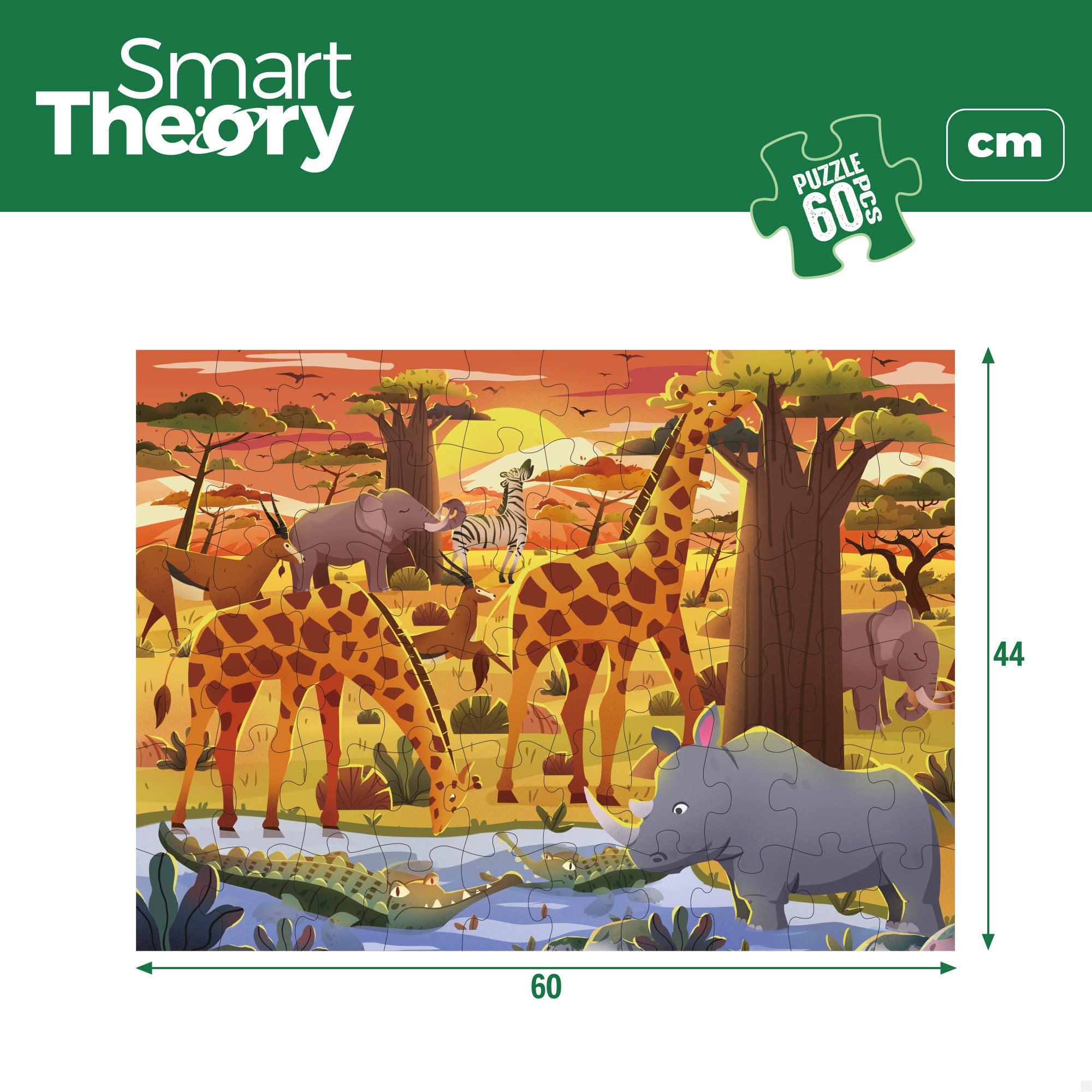 Puzzle de animais selvagens, 60 peças grandes, Smart Theory