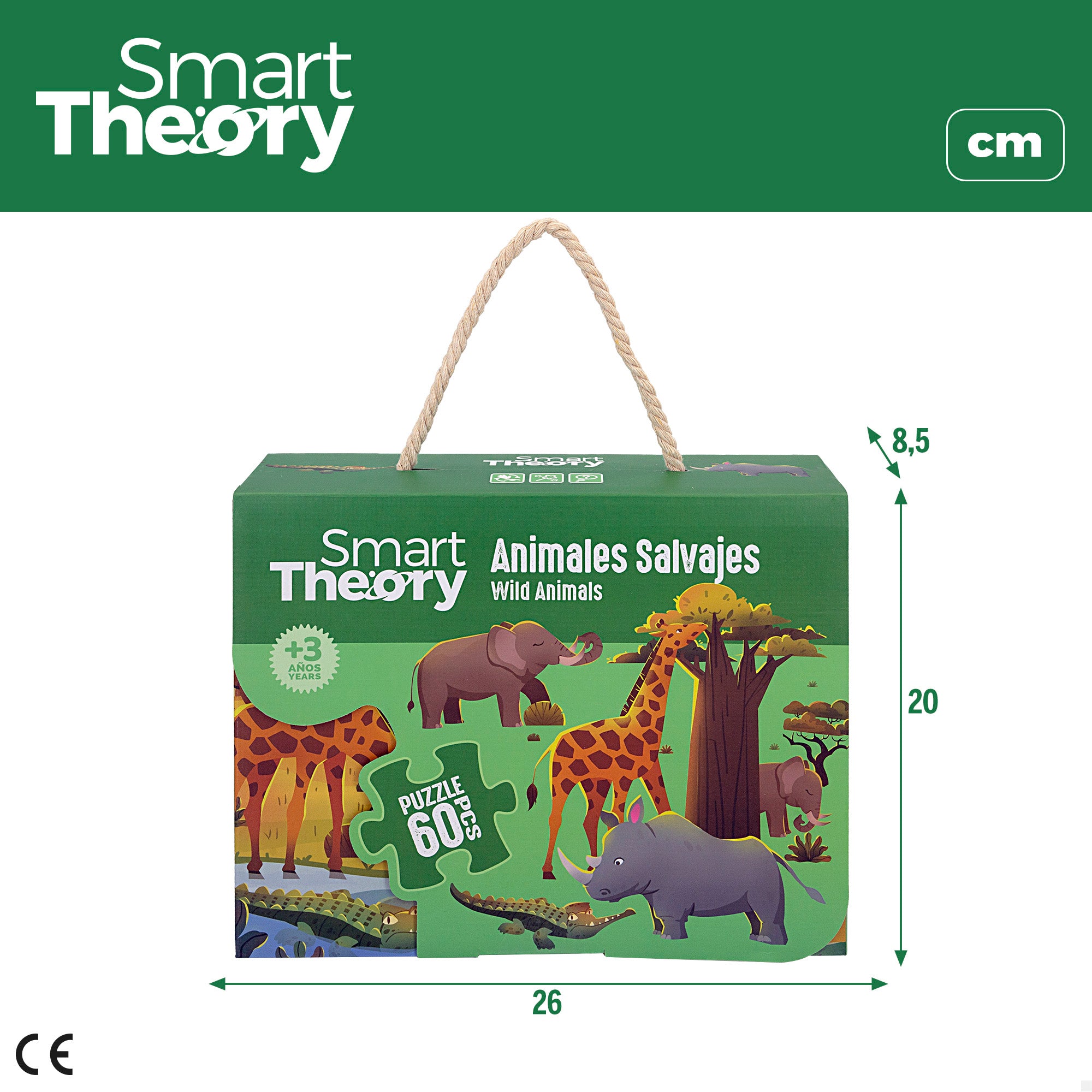 Puzzle de animais selvagens, 60 peças grandes, Smart Theory
