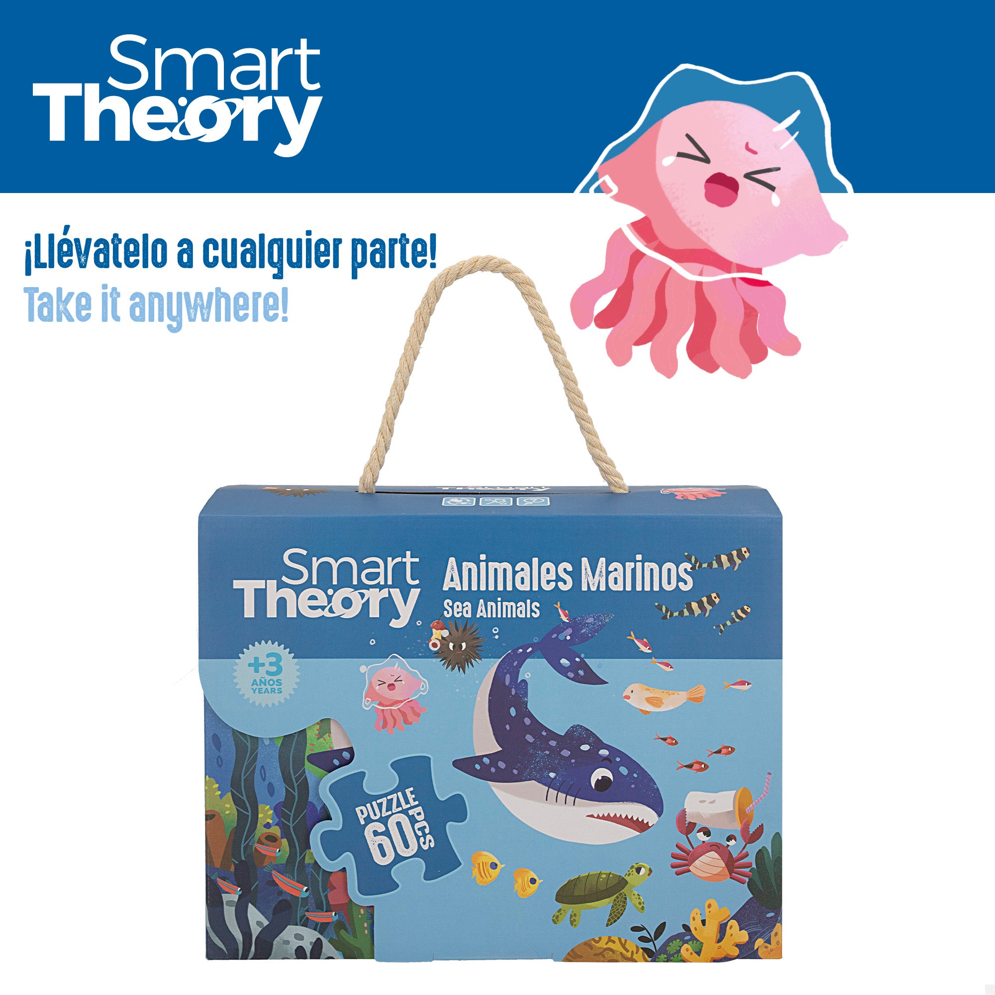 Puzzle Animais Marinhos e Poluição, 60 peças grandes, Smart Theory
