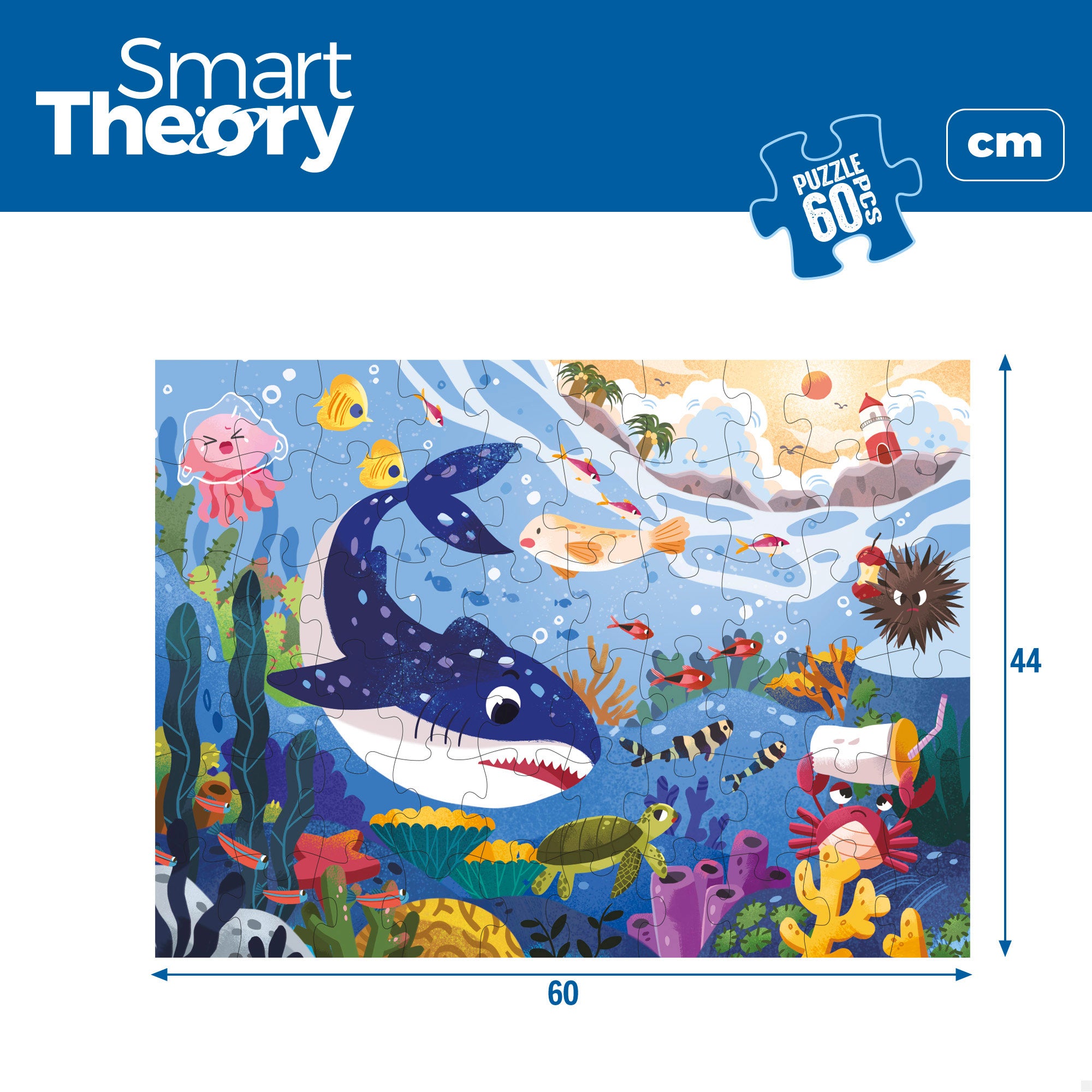 Puzzle Animais Marinhos e Poluição, 60 peças grandes, Smart Theory