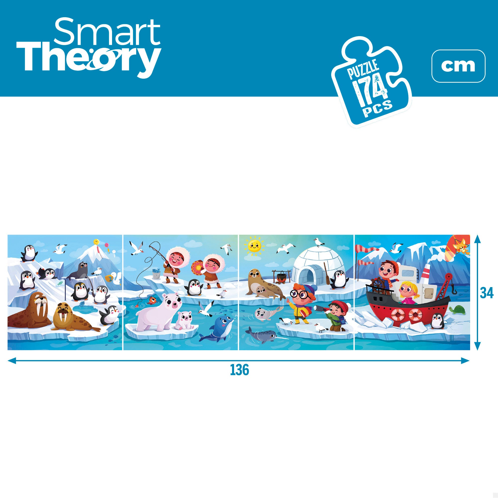 Puzzle panorâmico 4 em 1 do Ártico da Smart Theory com 174 peças grandes.