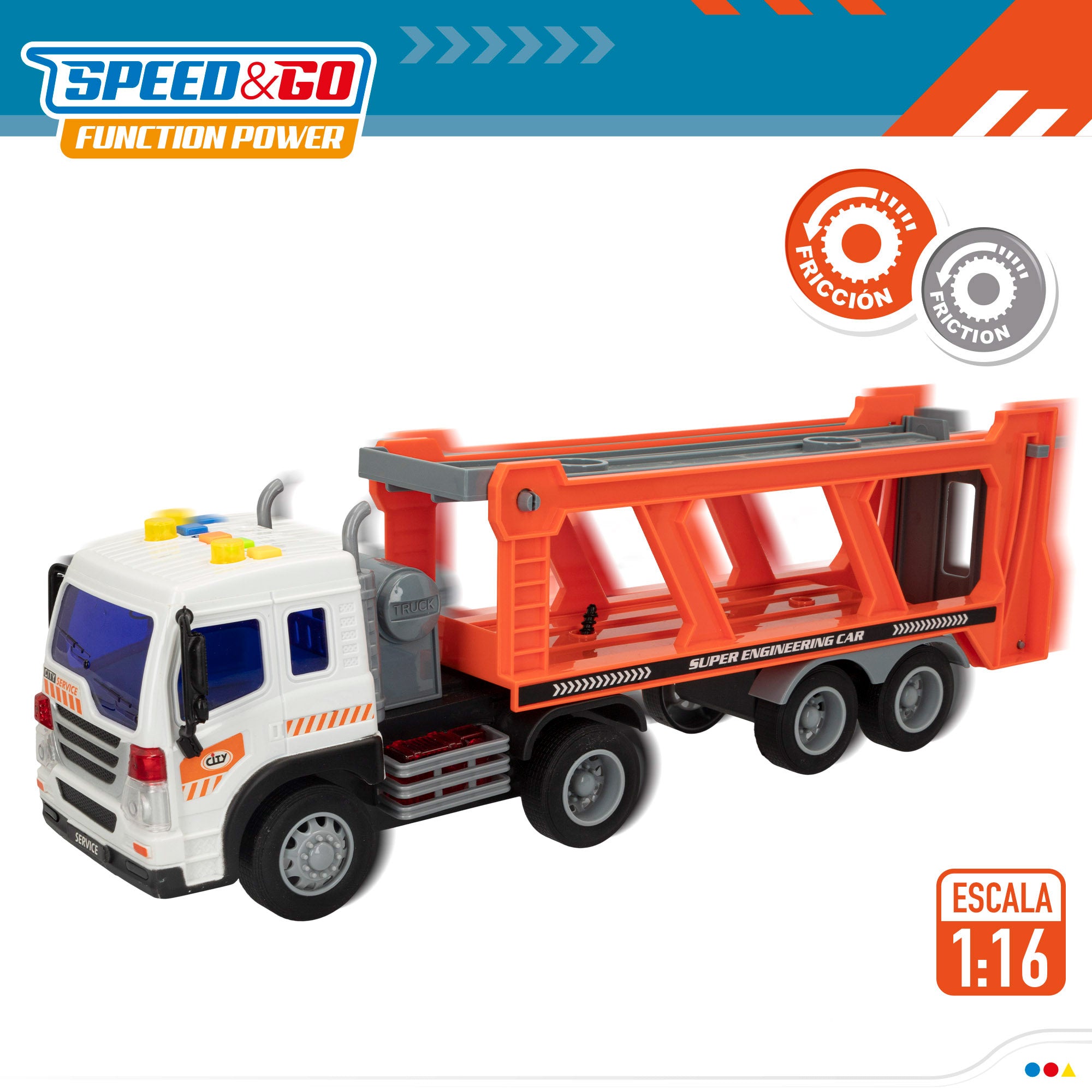 Camión portacoches fricción con luz y sonido Speed & Go