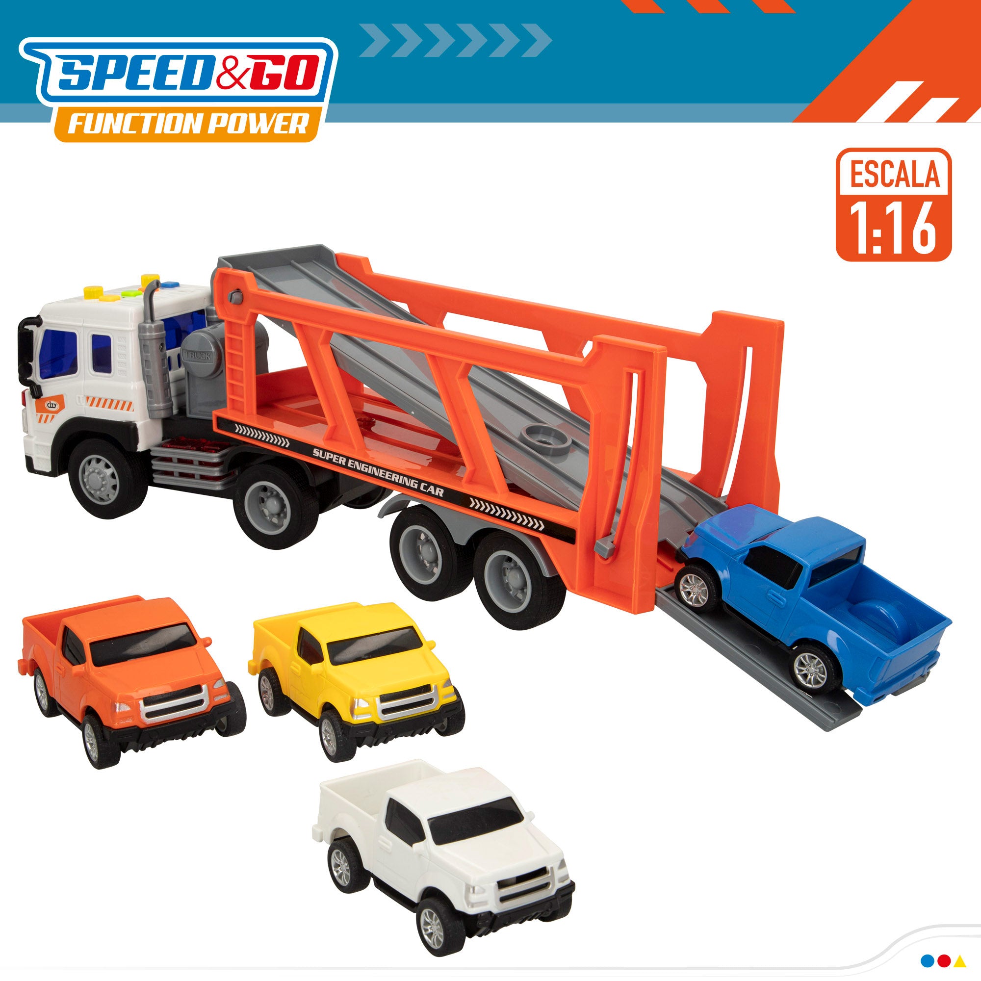 Camión portacoches fricción con luz y sonido Speed & Go