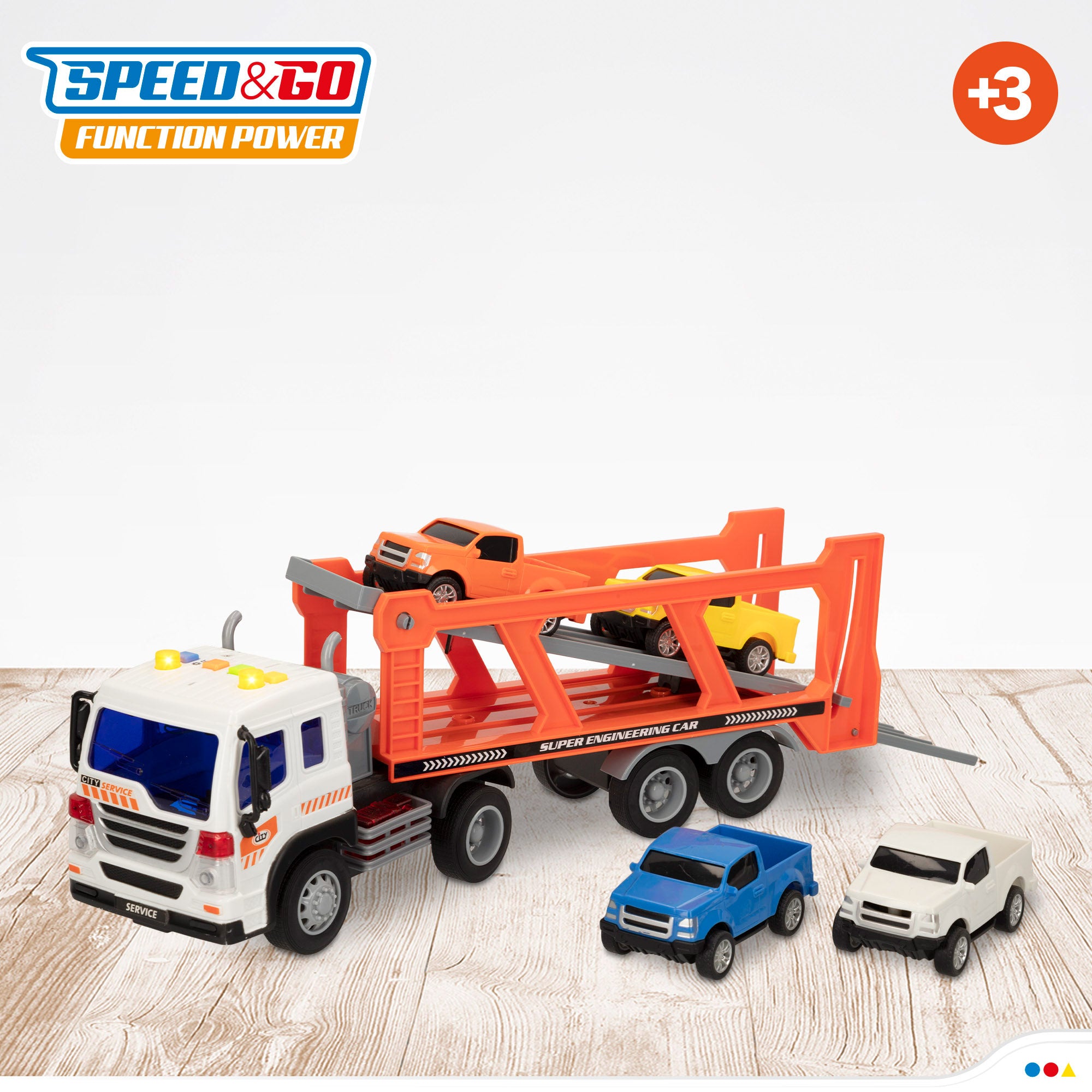 Camión portacoches fricción con luz y sonido Speed & Go