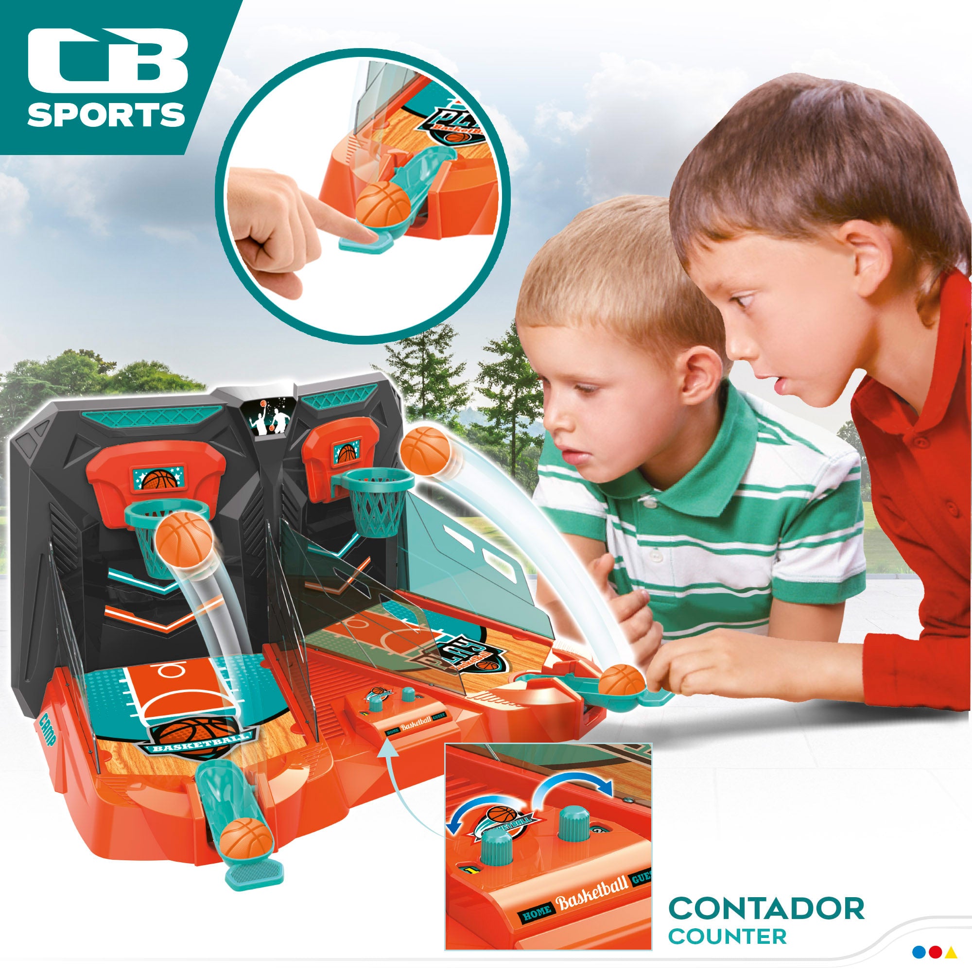 Jogo de Basquetebol de Mesa CB Sports com Campo Duplo, Placar e 6 Bolas