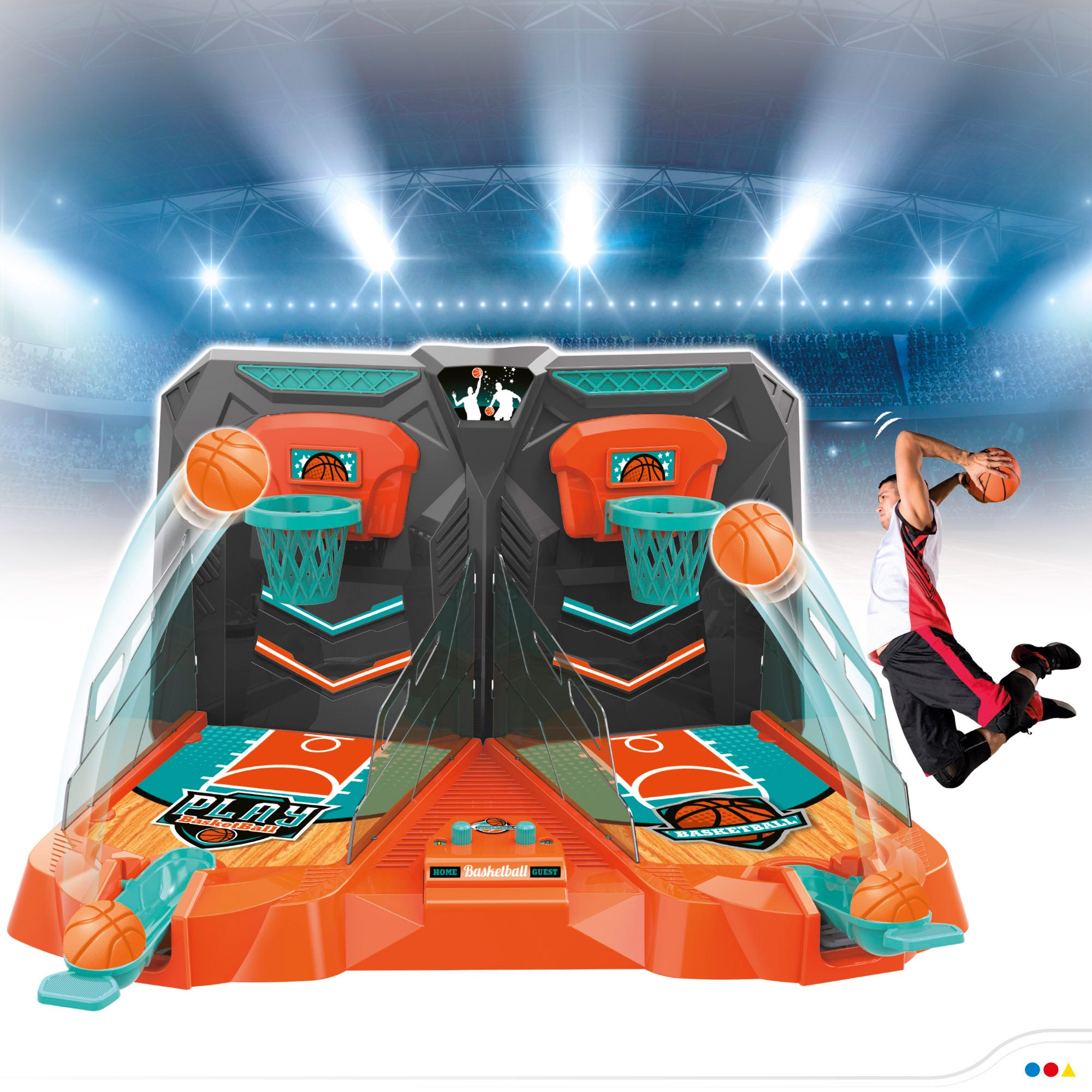 Jogo de Basquetebol de Mesa CB Sports com Campo Duplo, Placar e 6 Bolas